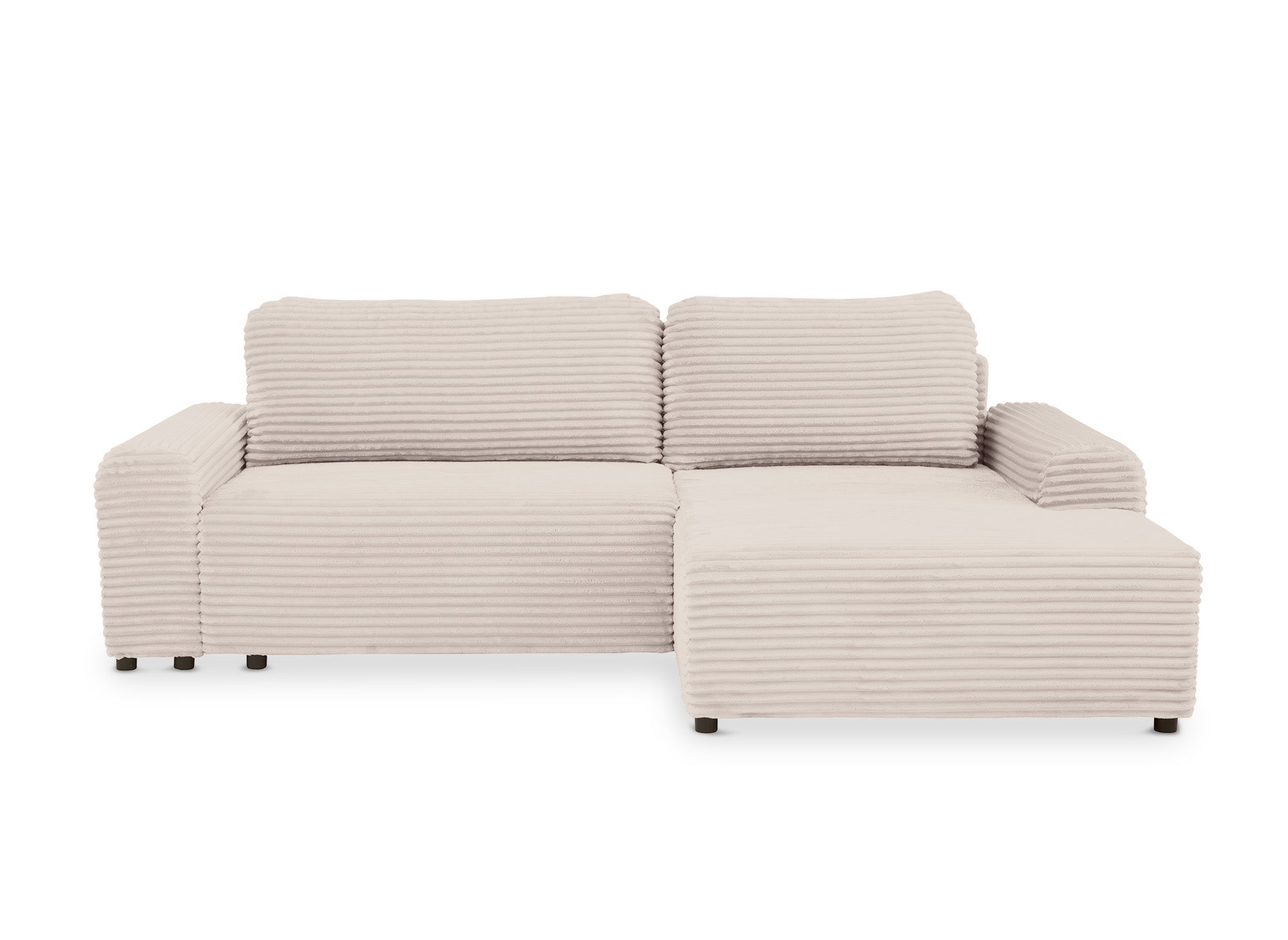 Canapé d'angle droit convertible avec coffre en velours côtelé épais beige BALI - Angle droit