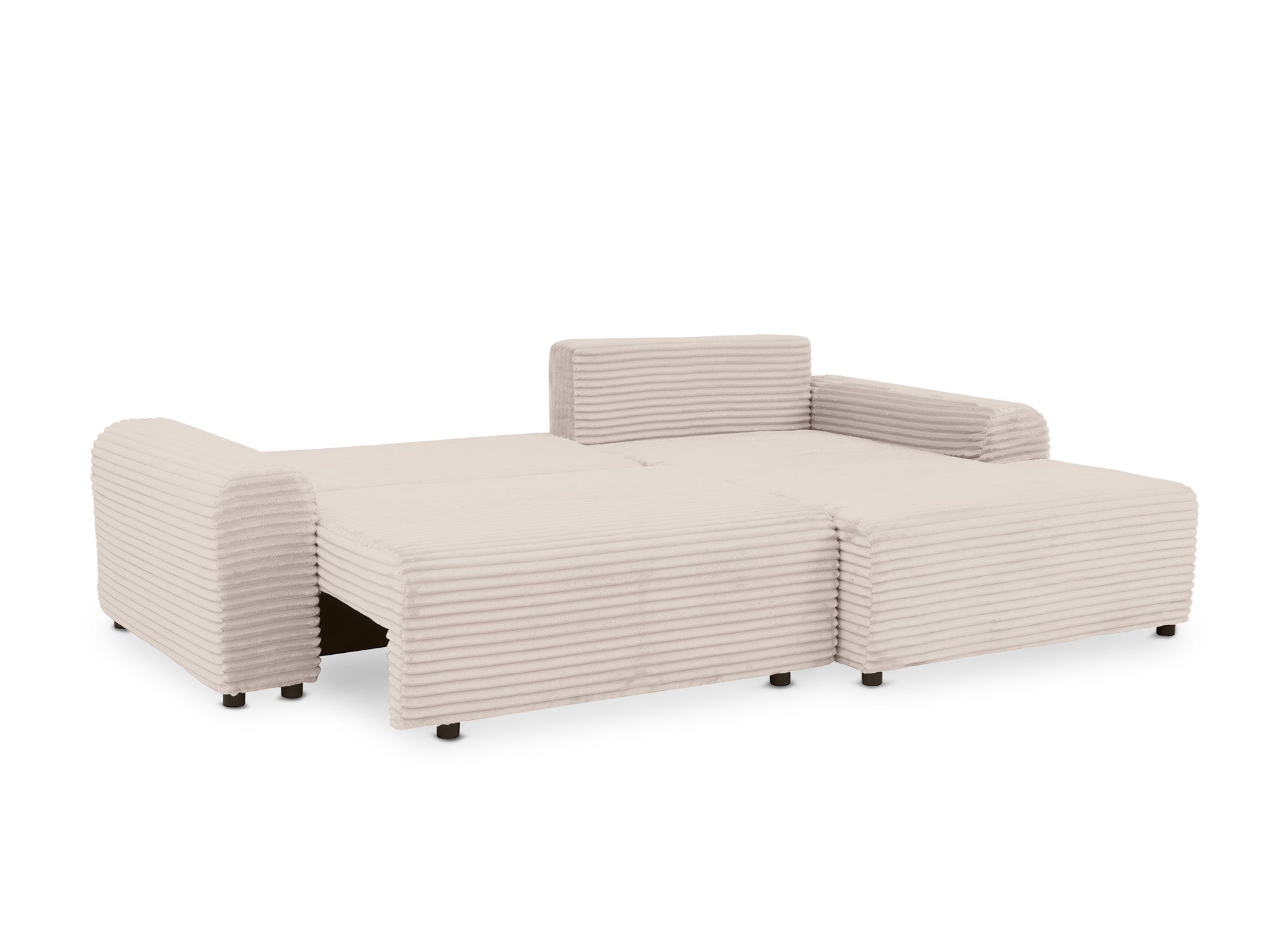 Canapé d'angle droit convertible avec coffre en velours côtelé épais beige BALI - Angle droit