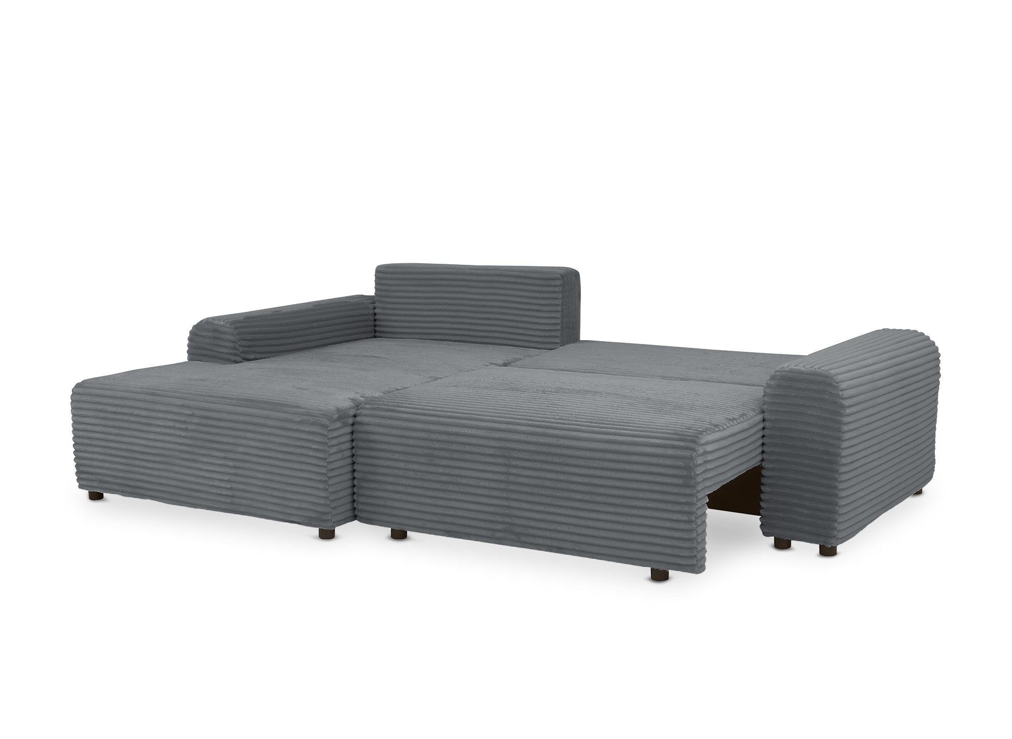 Canapé d'angle gauche convertible avec coffre en velours côtelé épais gris foncé BALI - Angle gauche