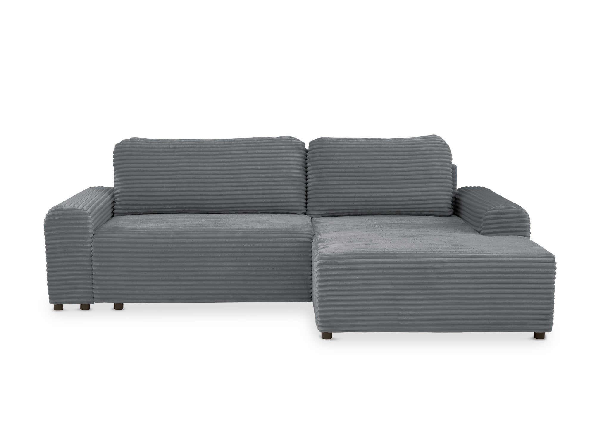Canapé d'angle droit convertible avec coffre en velours côtelé épais gris foncé BALI - Angle droit