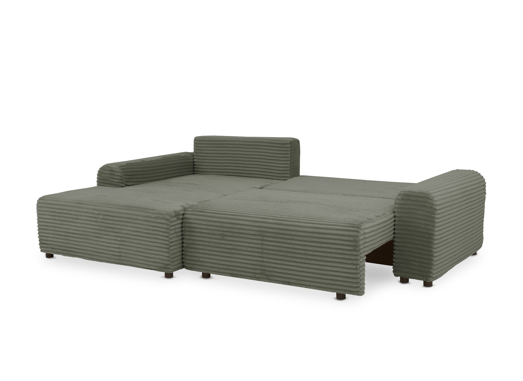 Canapé d'angle gauche convertible avec coffre en velours côtelé épais vert kaki BALI - Angle gauche