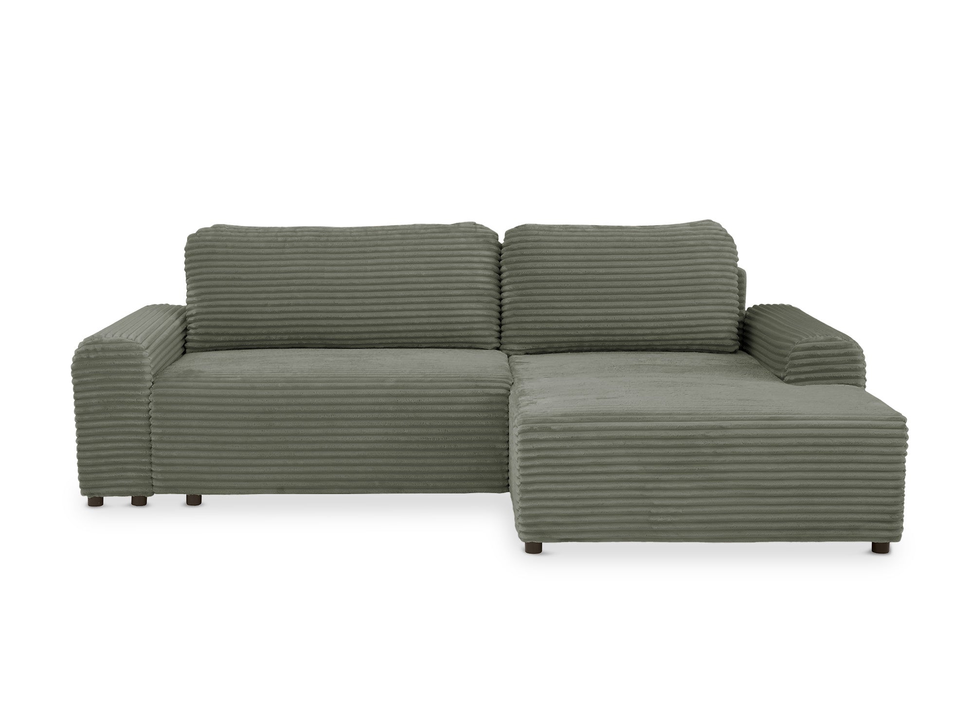 Canapé d'angle droit convertible avec coffre en velours côtelé épais vert kaki BALI - Angle droit