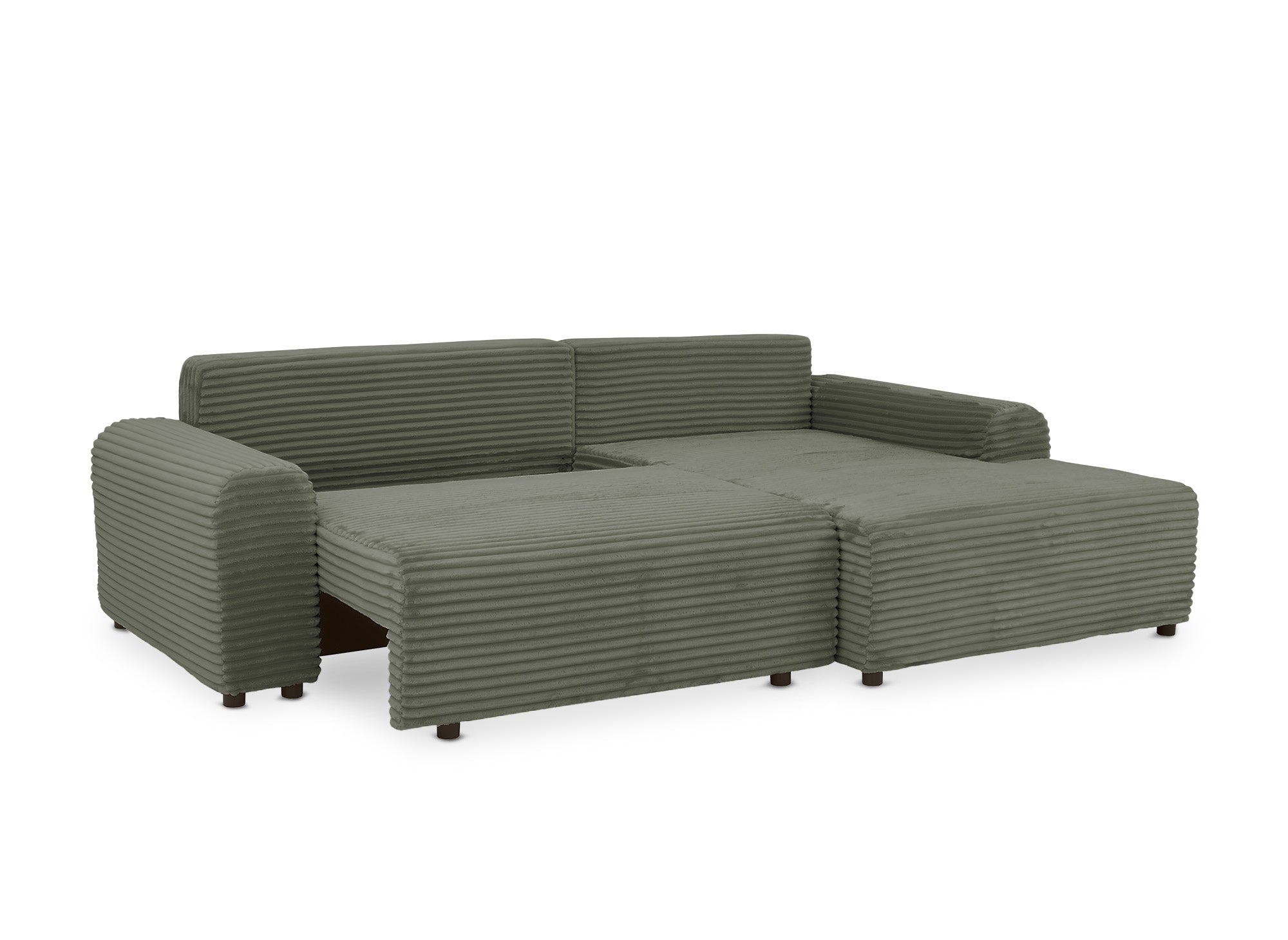 Canapé d'angle droit convertible avec coffre en velours côtelé épais vert kaki BALI - Angle droit