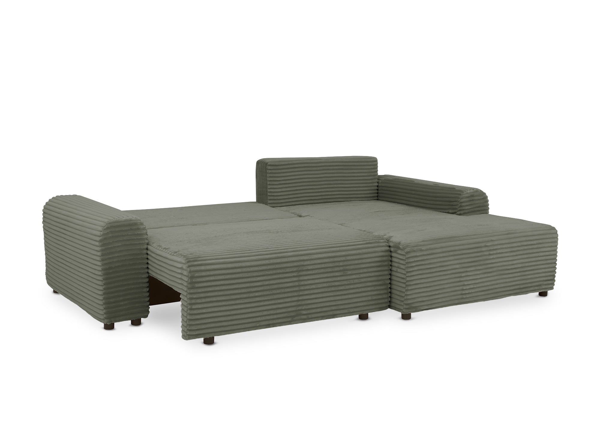 Canapé d'angle droit convertible avec coffre en velours côtelé épais vert kaki BALI - Angle droit