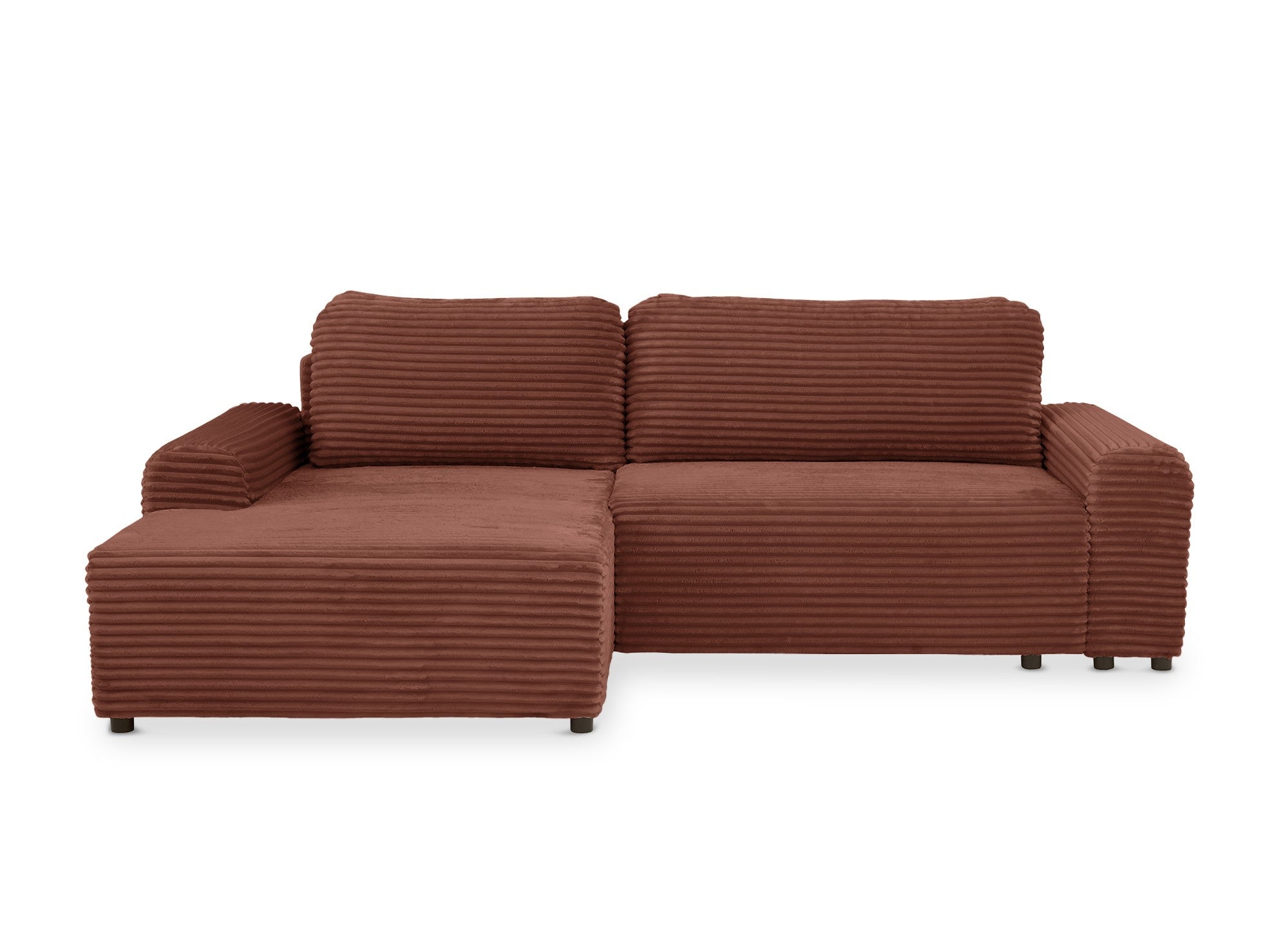 Canapé d'angle gauche convertible avec coffre en velours côtelé épais terracotta BALI - Angle gauche