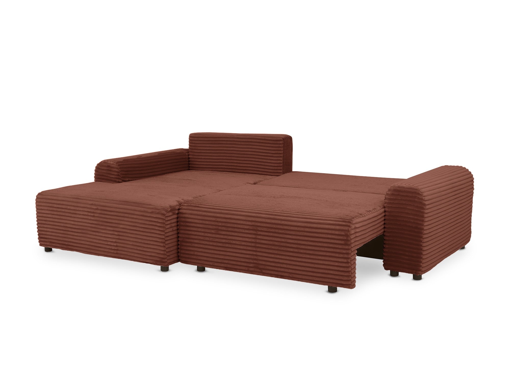 Canapé d'angle gauche convertible avec coffre en velours côtelé épais terracotta BALI - Angle gauche