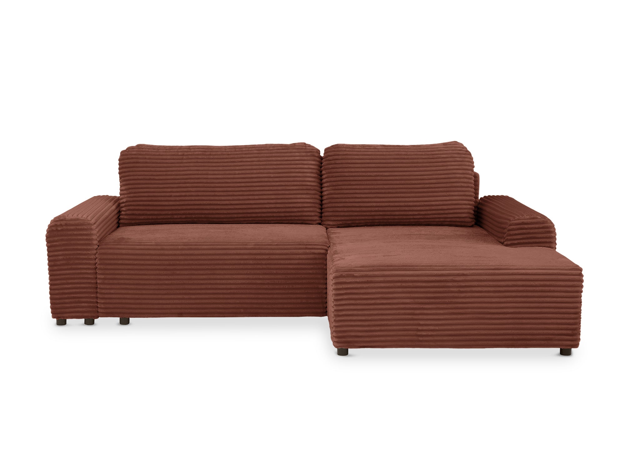 Canapé d'angle droit convertible avec coffre en velours côtelé épais terracotta BALI - Angle droit