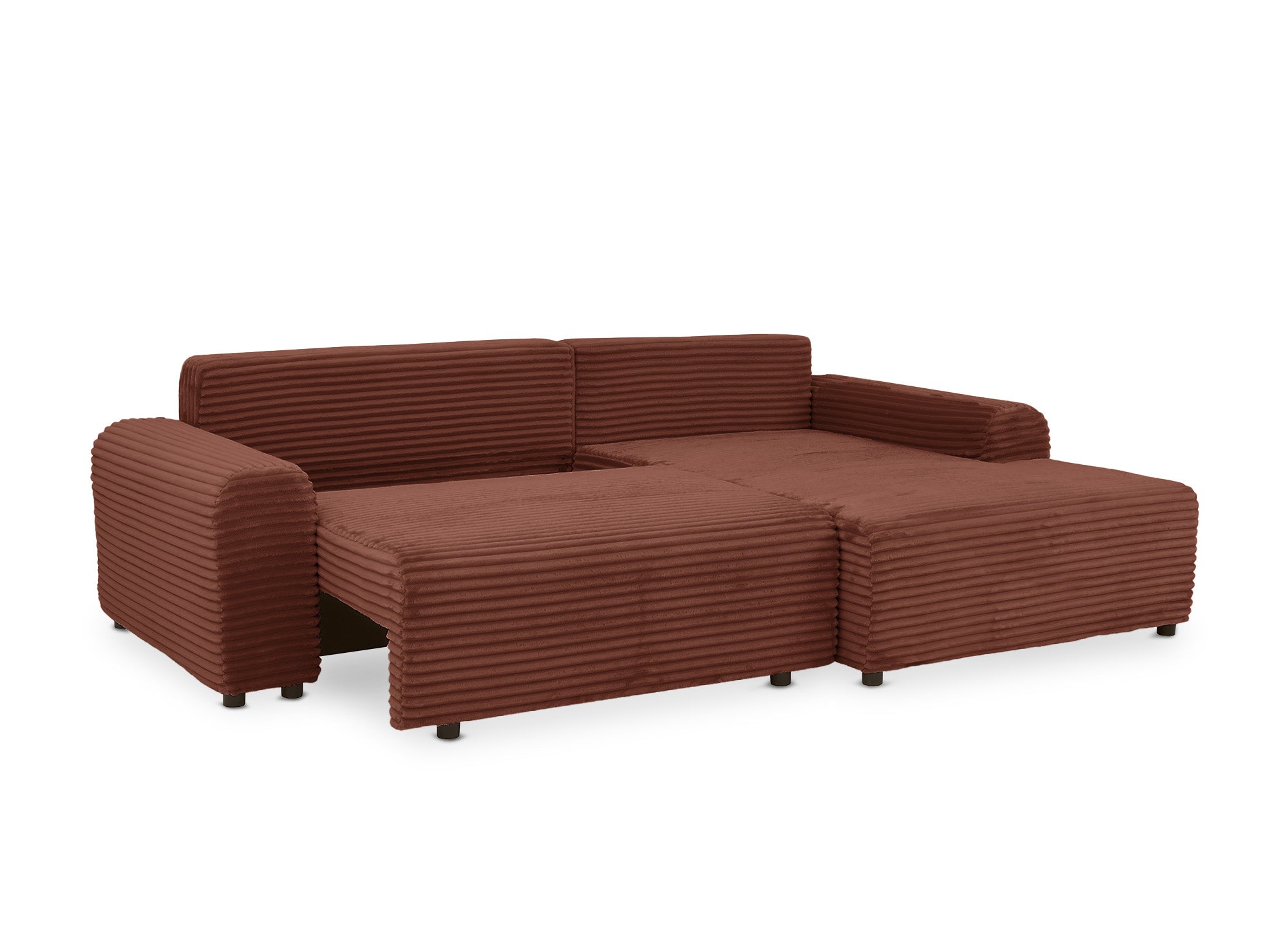 Canapé d'angle droit convertible avec coffre en velours côtelé épais terracotta BALI - Angle droit