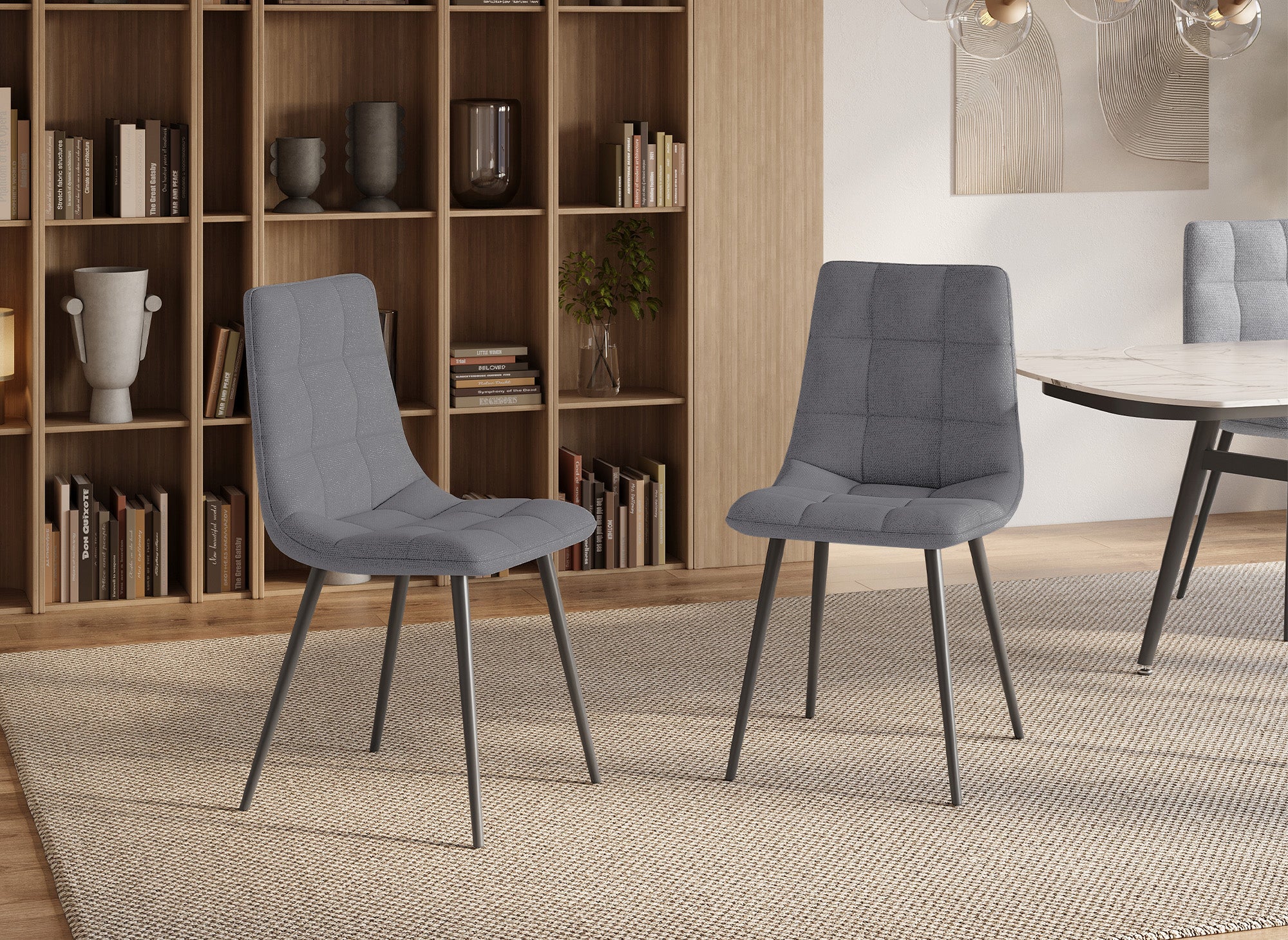 Lot de 4 chaises en tissu gris foncé capitonné JEREMI