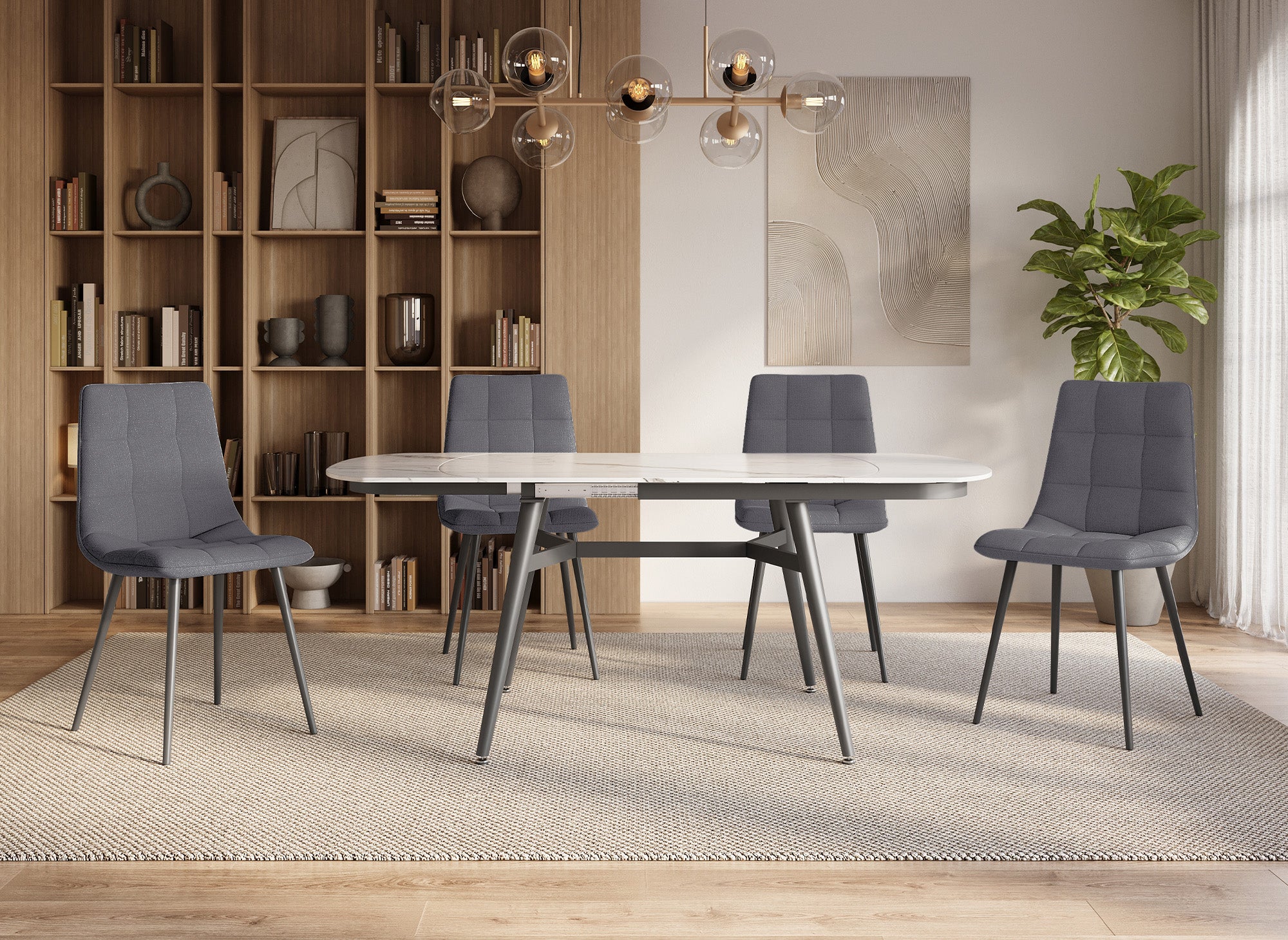 Lot de 4 chaises en tissu gris foncé capitonné JEREMI