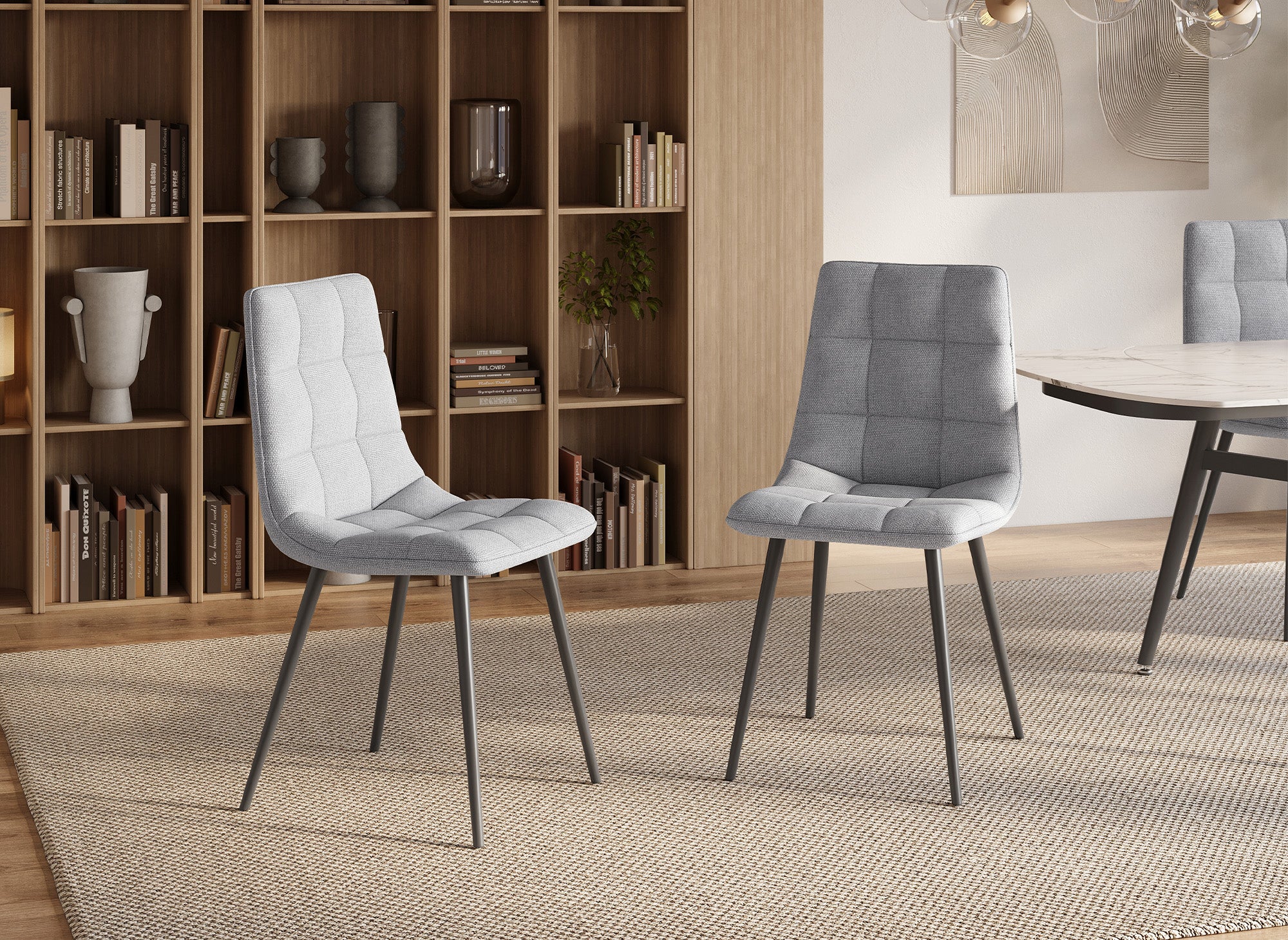 Lot de 4 chaises en tissu gris clair capitonné JEREMI