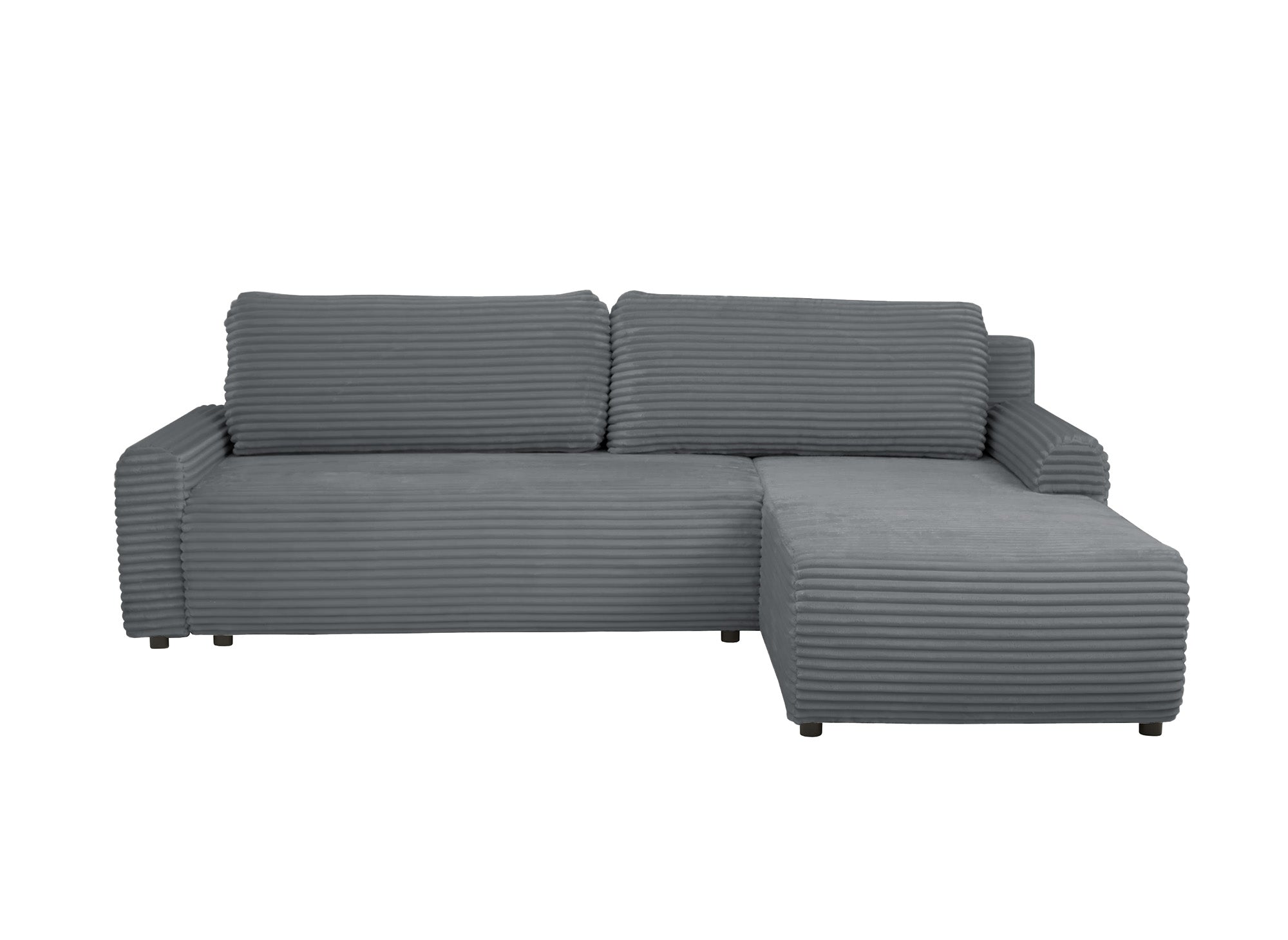 Canapé d'angle réversible et convertible avec coffre en velours côtelé épais gris foncé KATIA