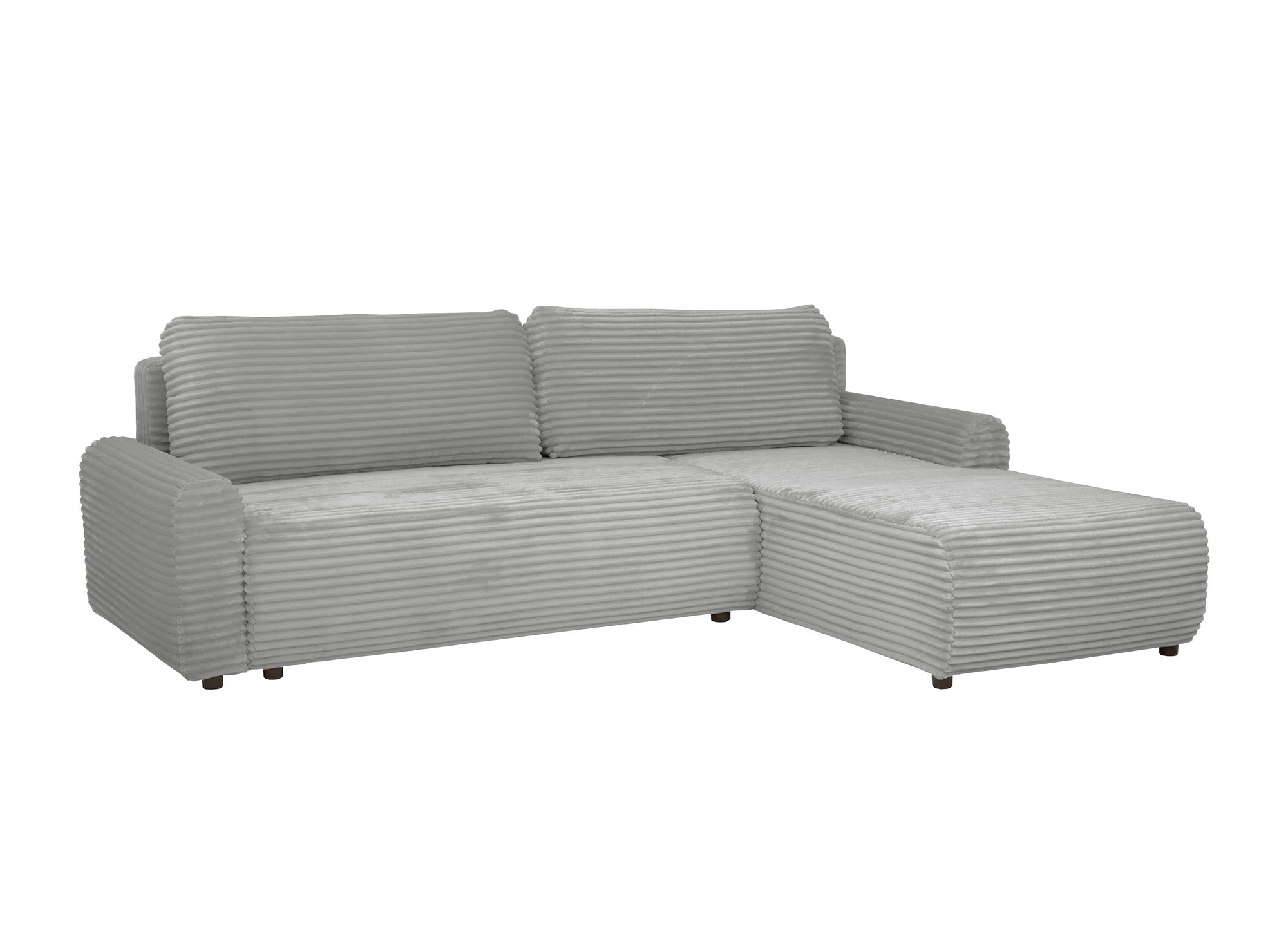 Canapé d'angle réversible et convertible avec coffre en velours côtelé épais gris clair KATIA