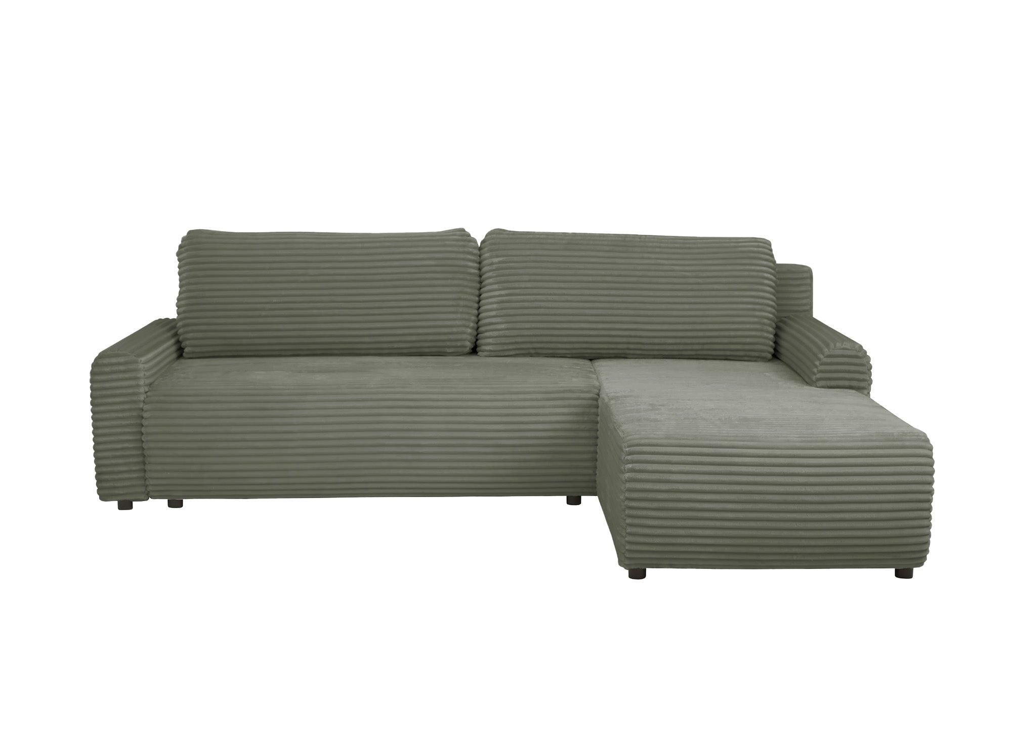 Canapé d'angle réversible et convertible avec coffre en velours côtelé épais vert kaki KATIA