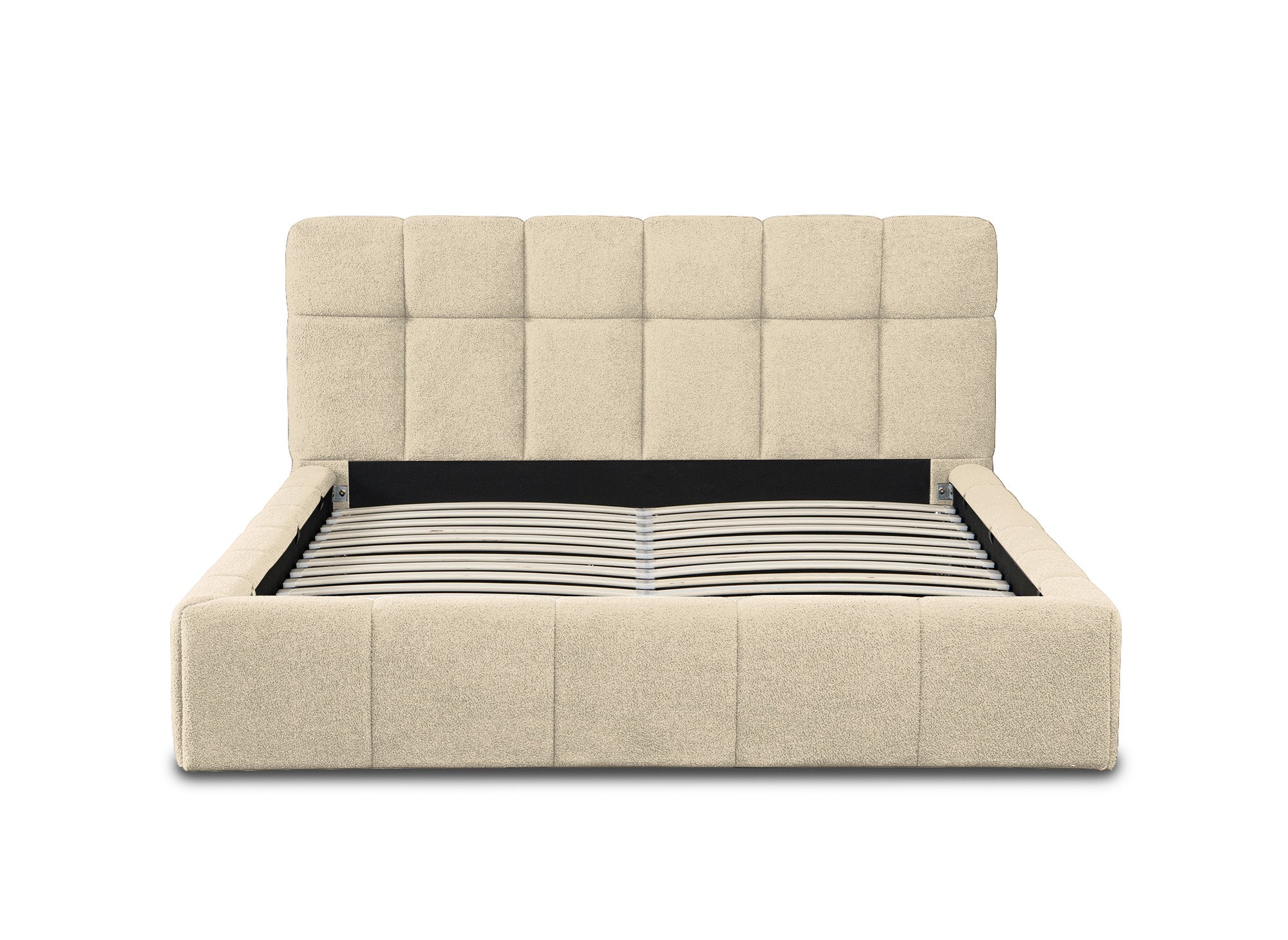 Lit coffre en tissu bouclette beige 180x200 cm MILIE