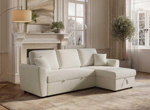 Canapé d'angle convertible et réversible avec coffre en velours côtelé épais beige ADRYEN