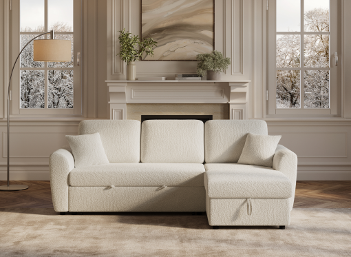 Canapé d'angle convertible et réversible avec coffre en velours côtelé épais beige ADRYEN