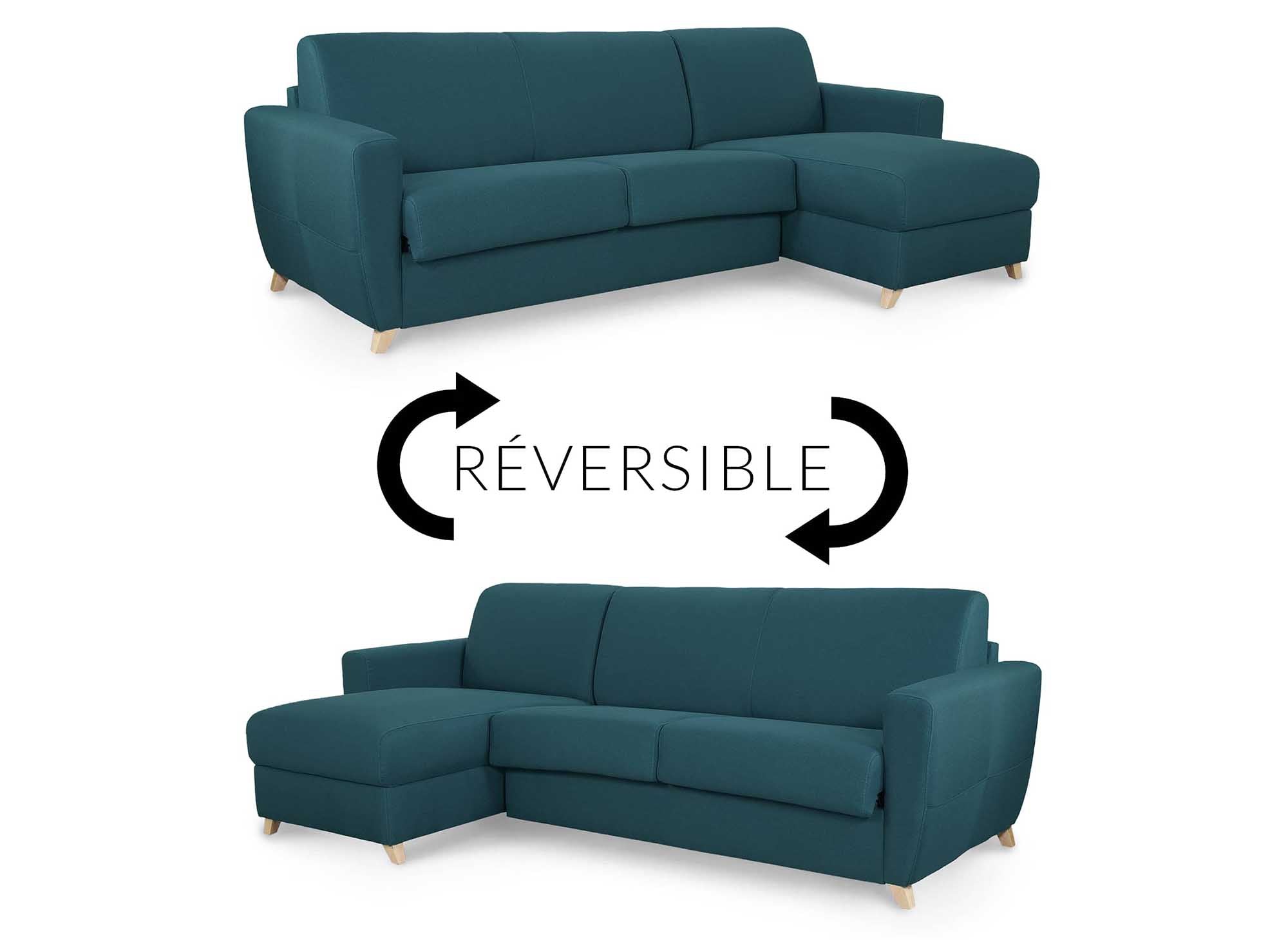 Canapé d'angle convertible réversible scandinave en tissu bleu pétrole TOBIAS