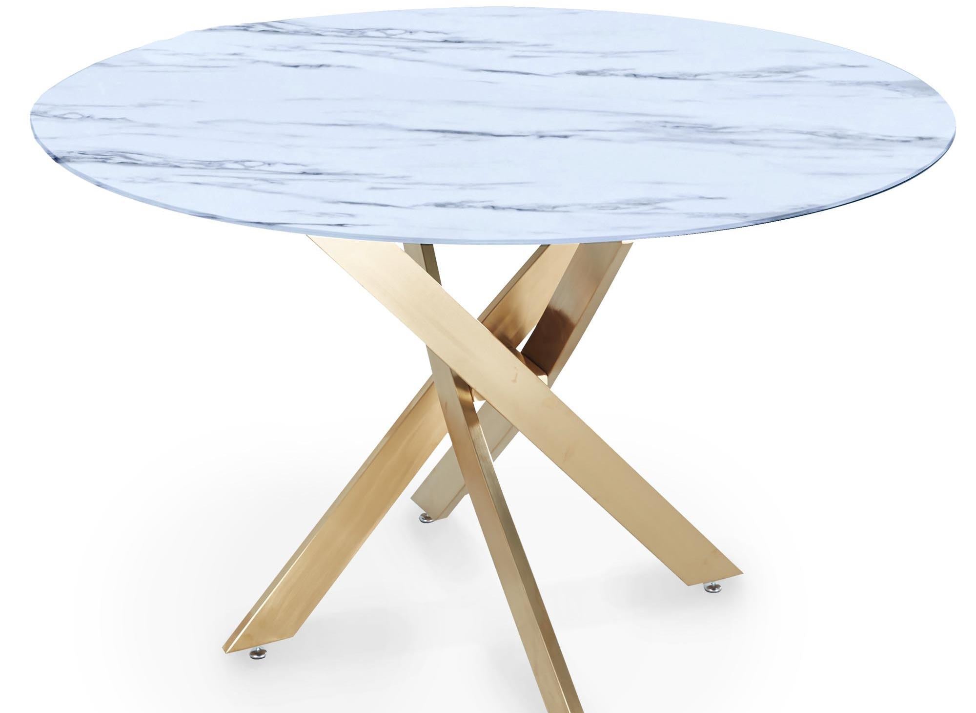 Table à manger ronde design verre marbré et pieds dorés 4 personnes MELISSA