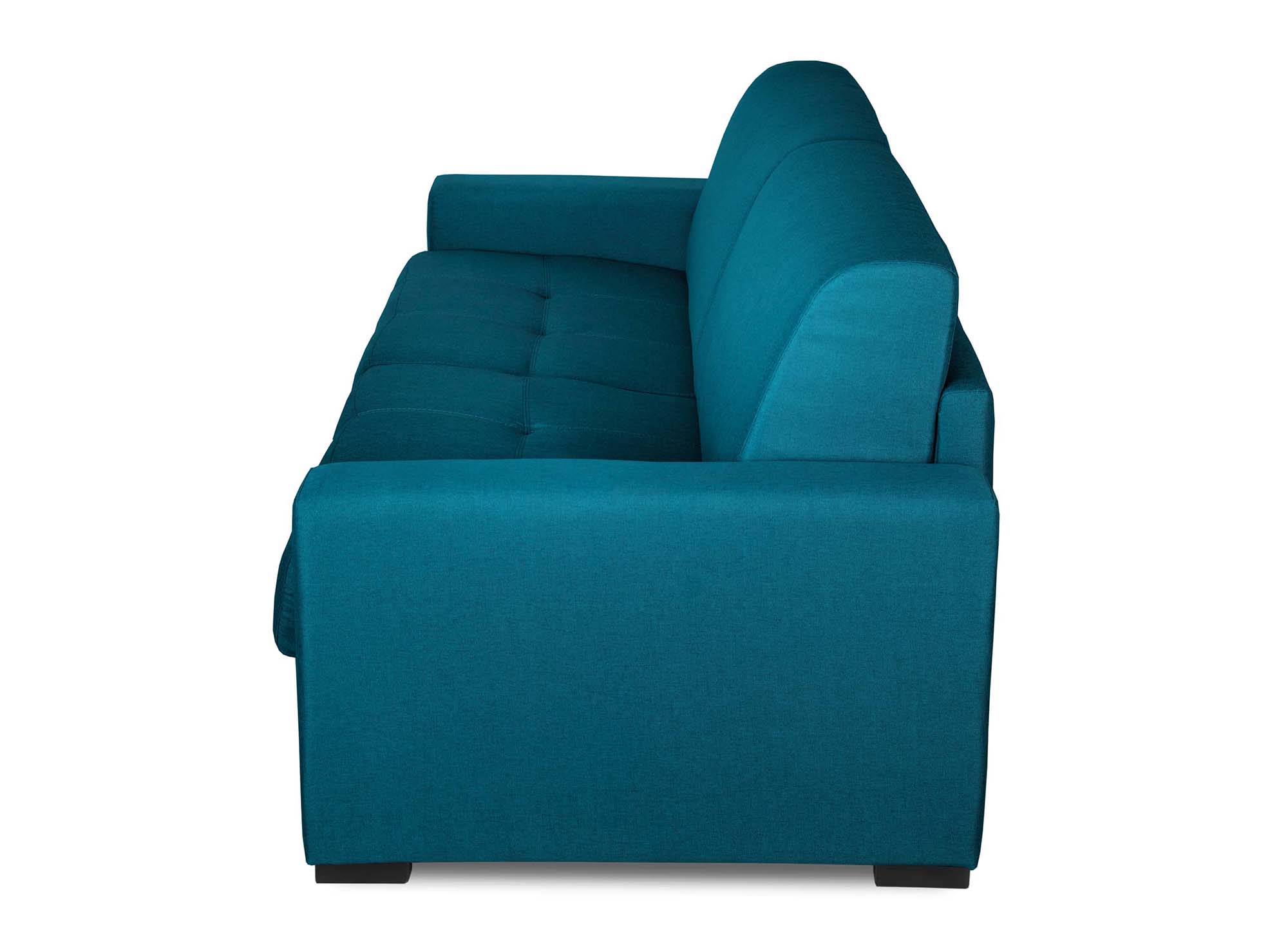 Canapé convertible 3 places LOUNA en tissu bleu pétrole ouverture express