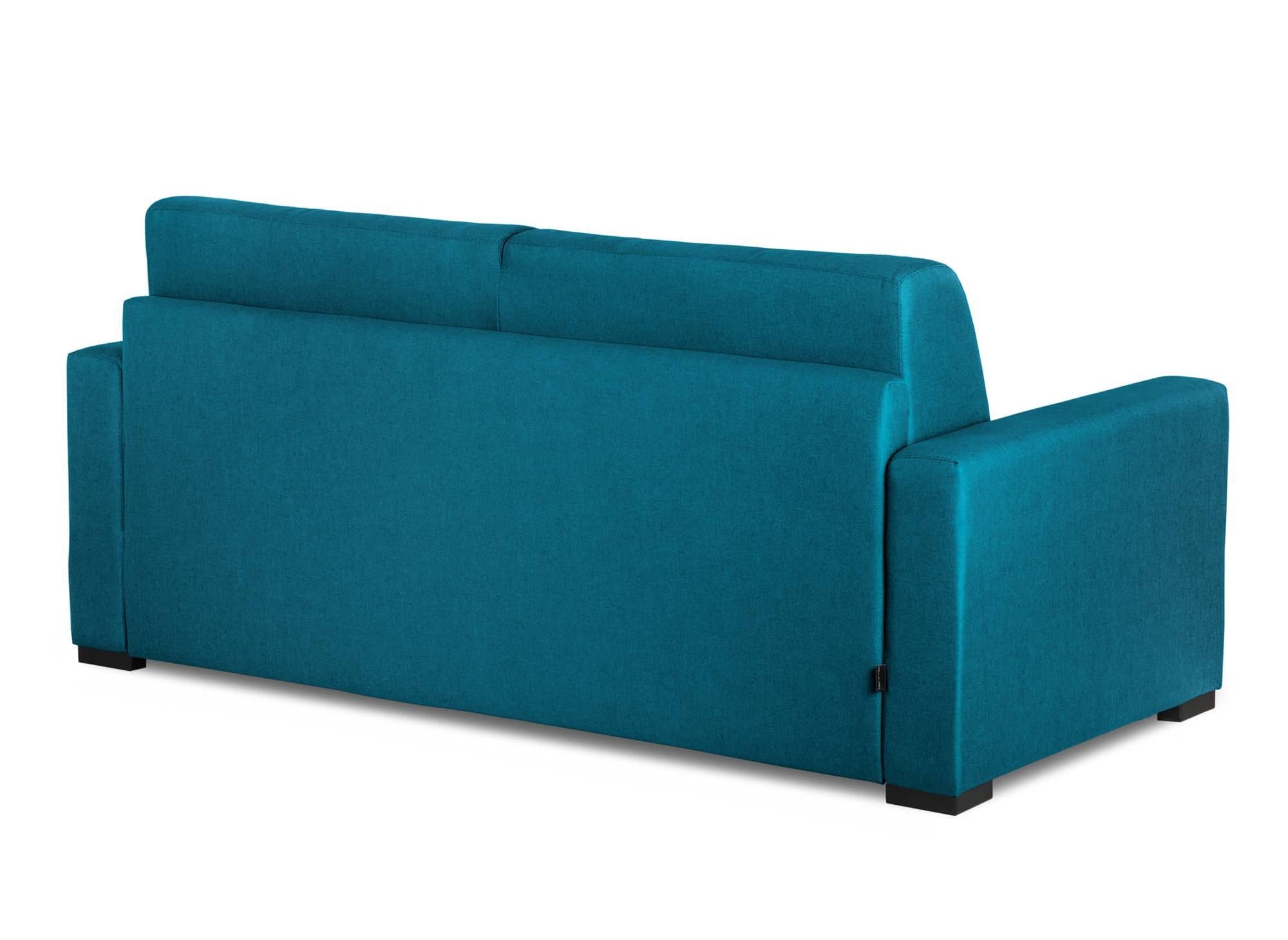 Canapé convertible 3 places LOUNA en tissu bleu pétrole ouverture express