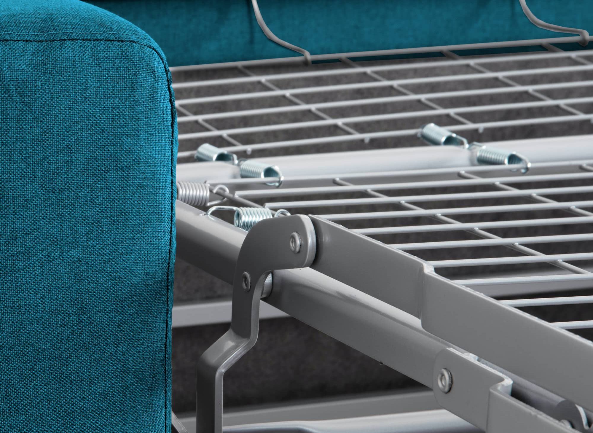 Canapé convertible 3 places LOUNA en tissu bleu pétrole ouverture express