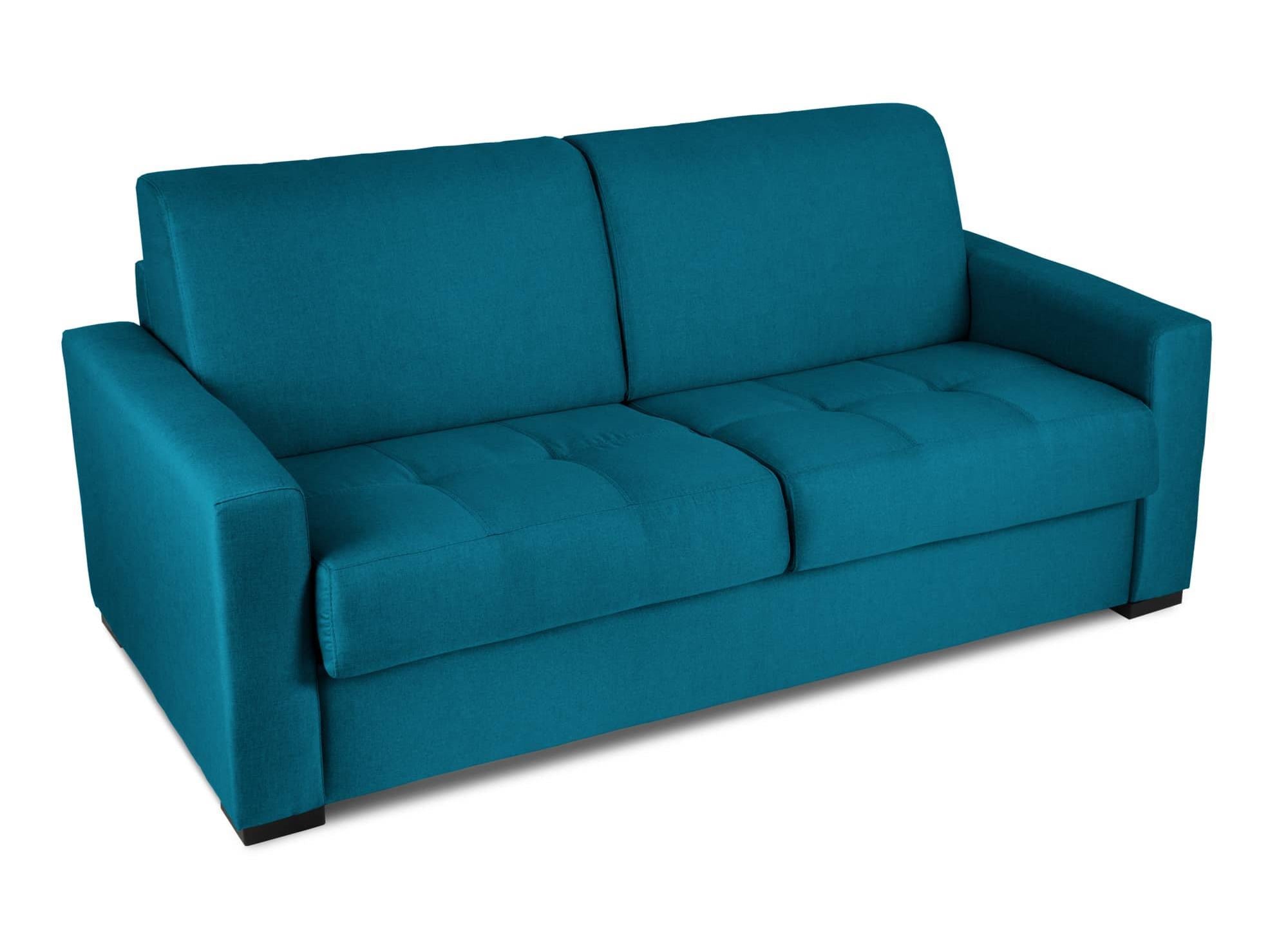 Canapé convertible 3 places LOUNA en tissu bleu pétrole ouverture express