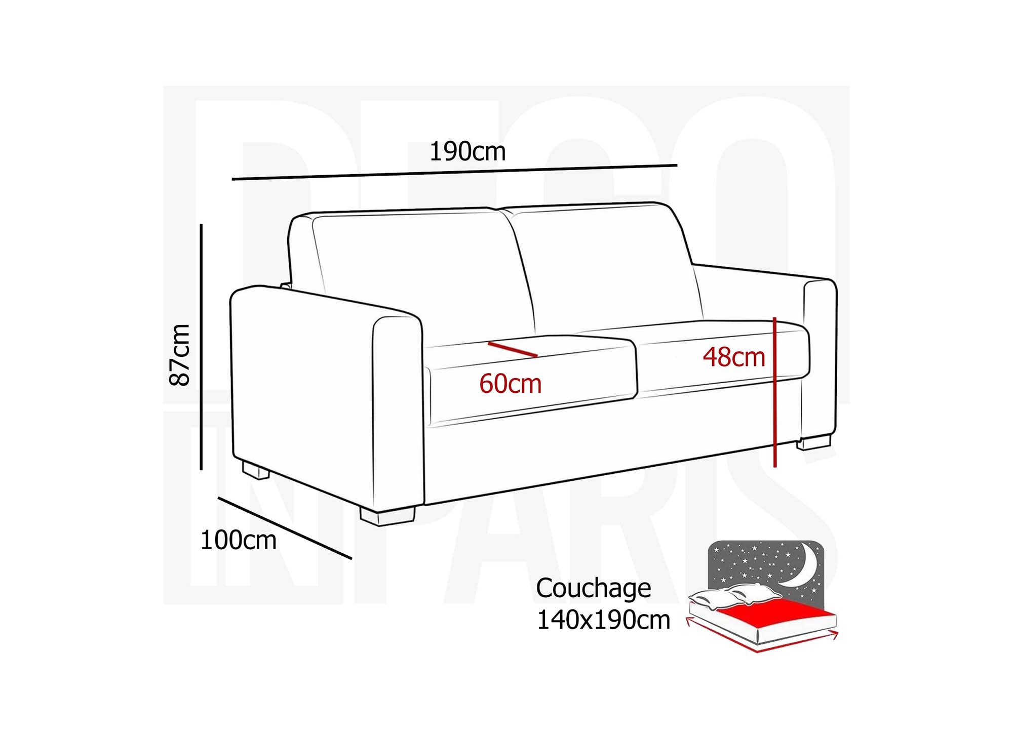 Canapé convertible 3 places LOUNA en tissu gris foncé ouverture express matelas 14 cm