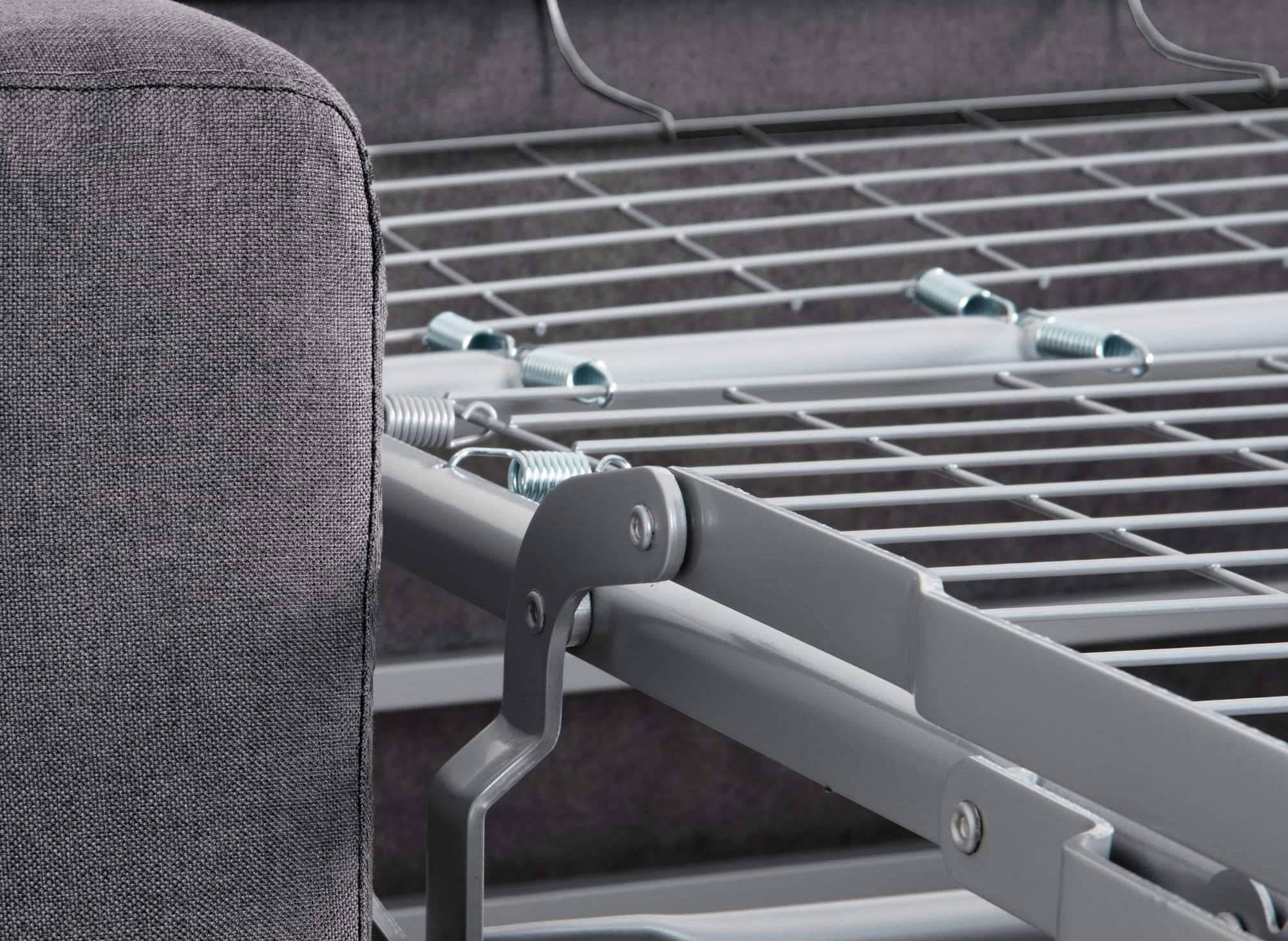 Canapé convertible 3 places LOUNA en tissu gris foncé ouverture express matelas 14 cm