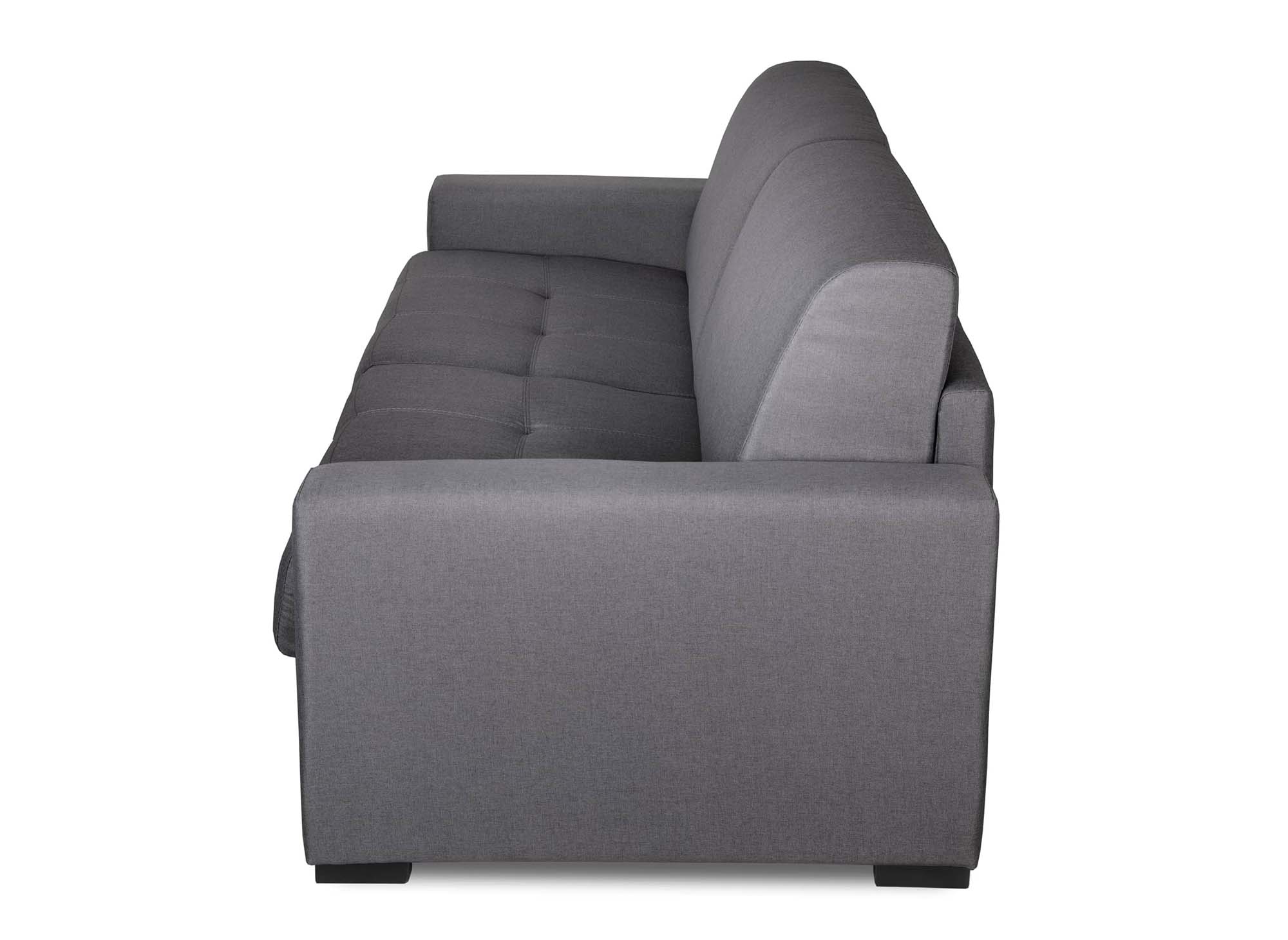 Canapé convertible 3 places LOUNA en tissu gris foncé ouverture express matelas 14 cm