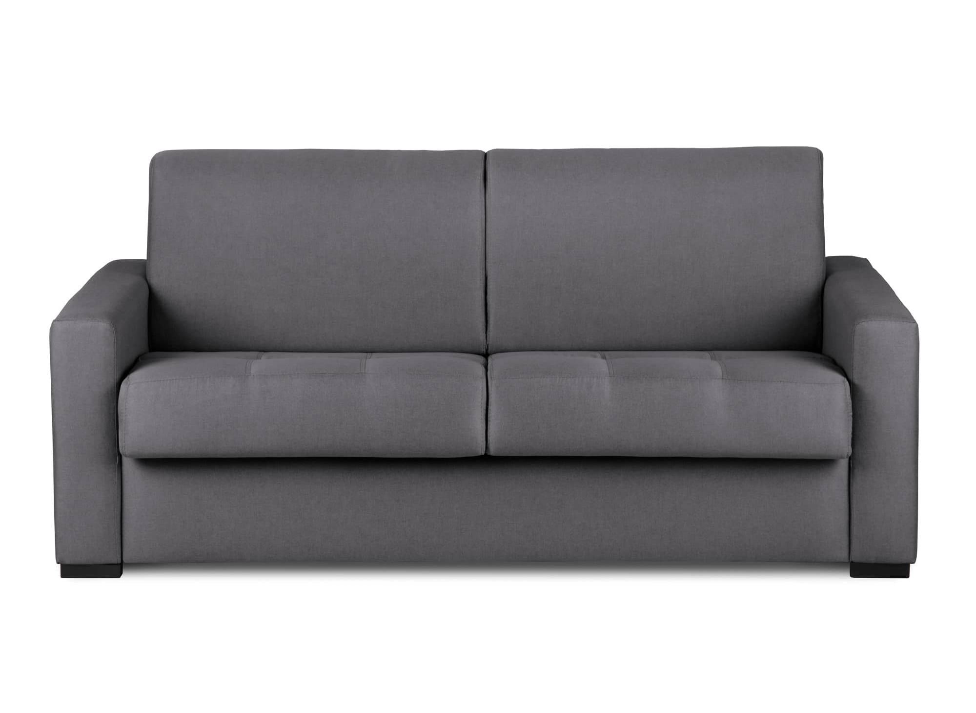 Canapé convertible 3 places LOUNA en tissu gris foncé ouverture express matelas 14 cm