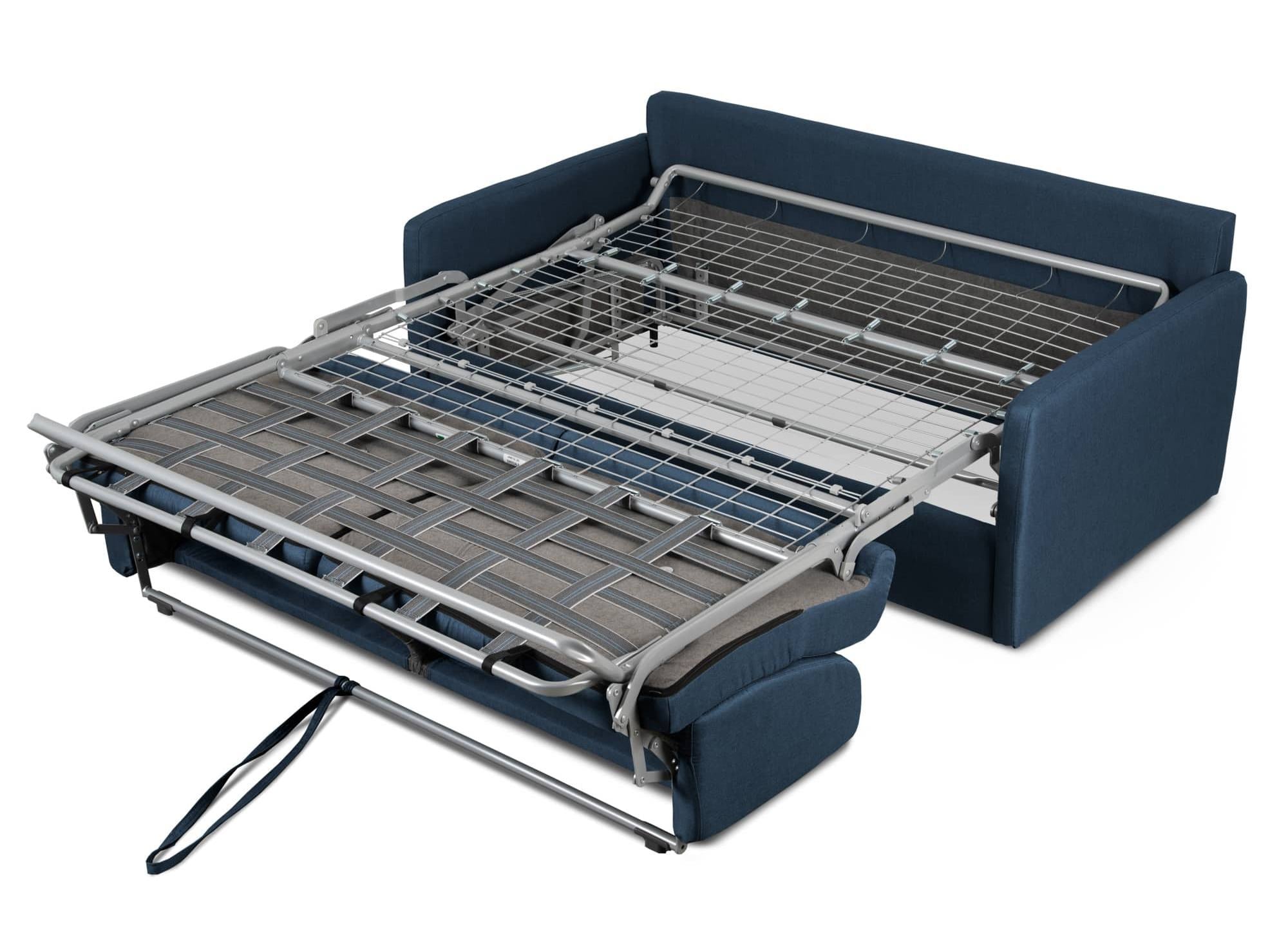 Canapé convertible 3 places LOUNA SLIM en tissu bleu denim ouverture express