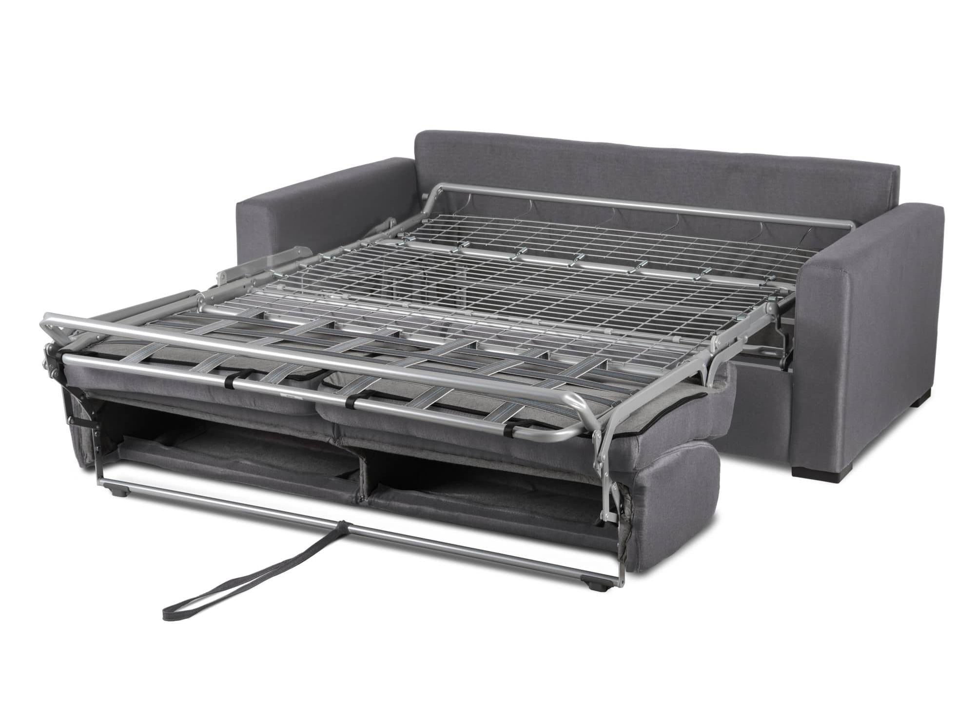 Canapé convertible 3 places LOUNA LUXE en tissu gris foncé ouverture express matelas 18 cm
