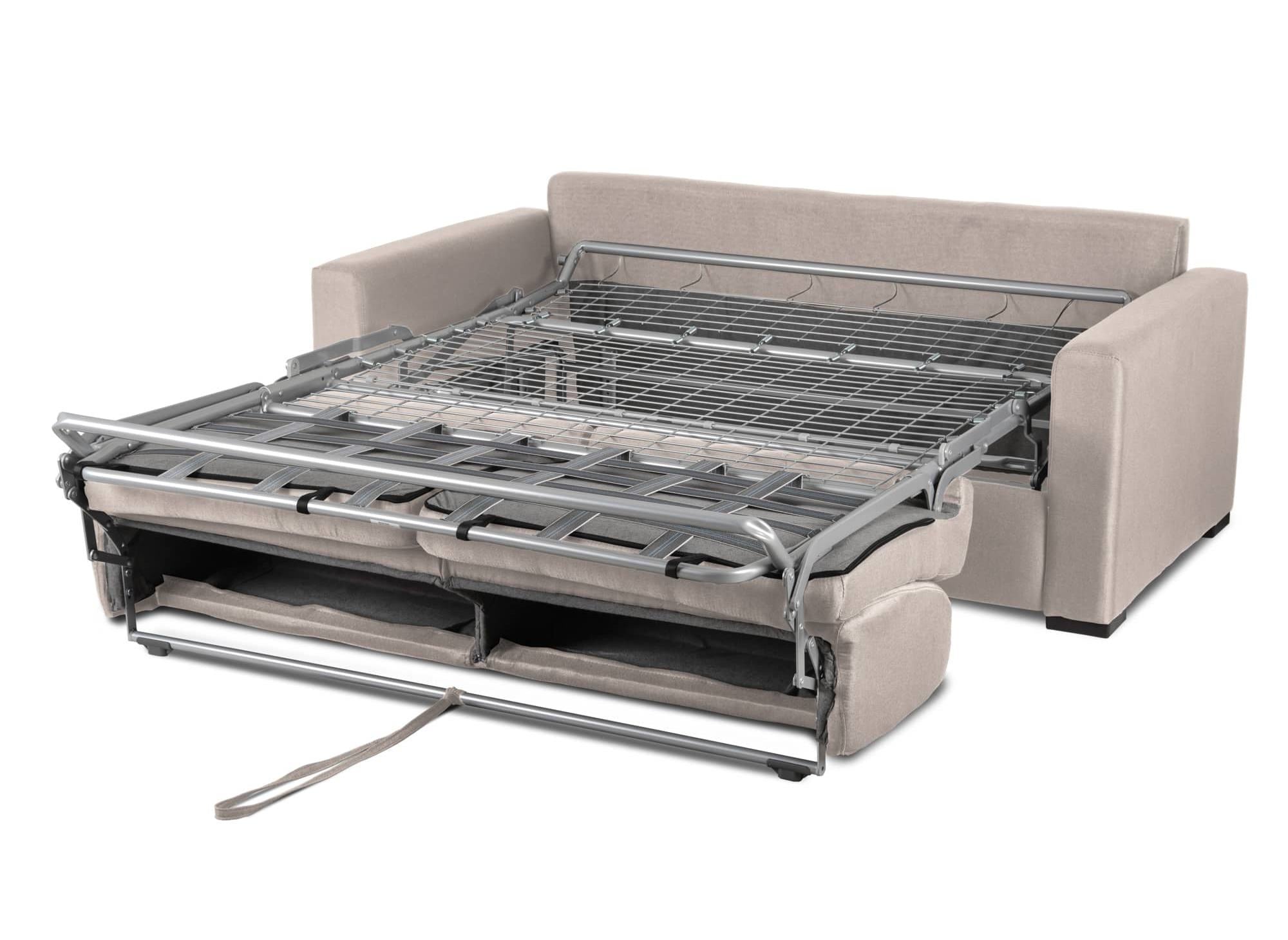 Canapé convertible 3 places LOUNA LUXE en tissu beige ouverture express matelas 18 cm