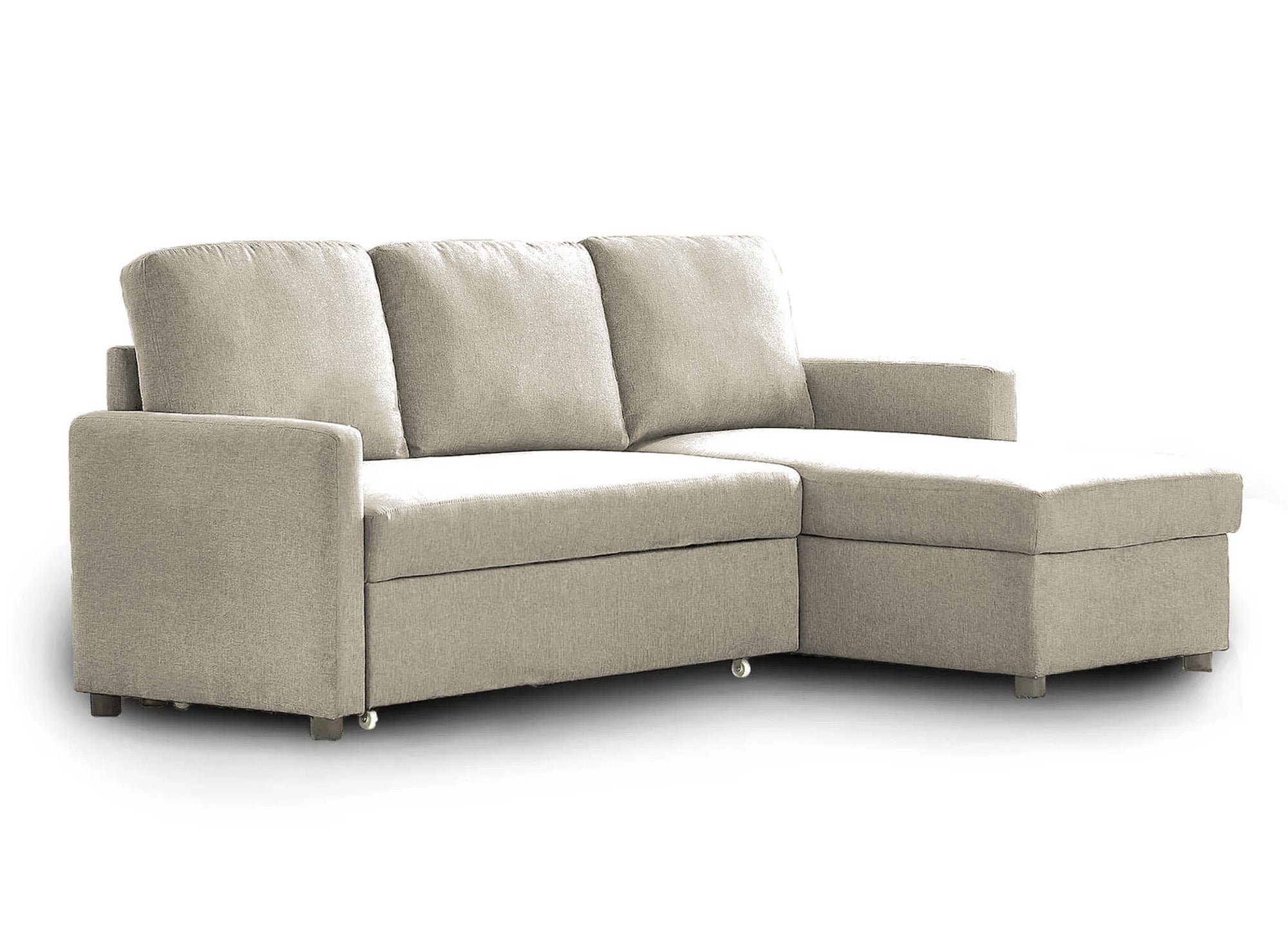 Canapé d'angle réversible convertible coffre de rangement en tissu beige ADAM