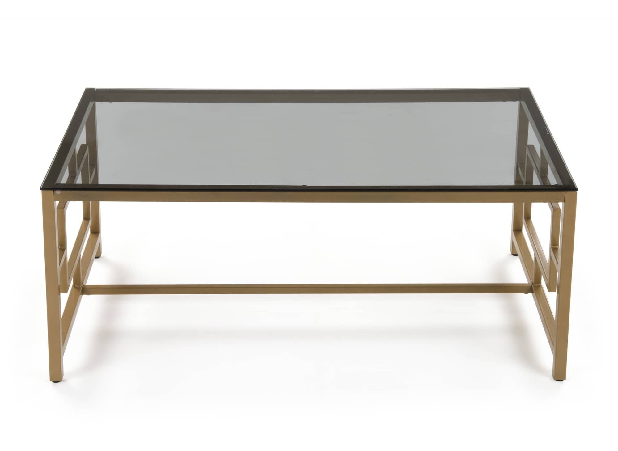 Table basse design en verre noir et métal doré rectangulaire PABLO
