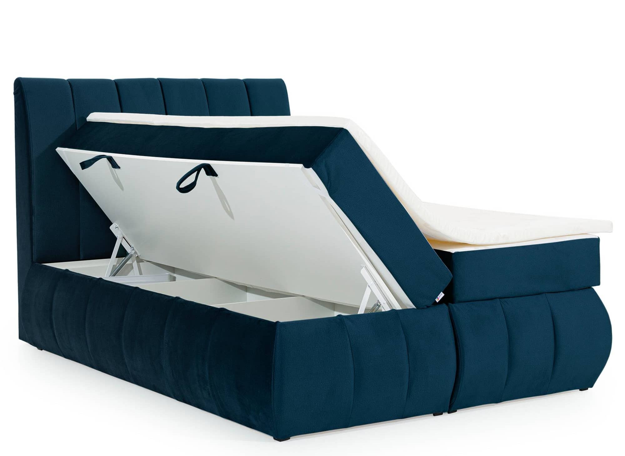 Lit boxspring 180x200 avec coffre de rangement en velours bleu foncé - VALERIA