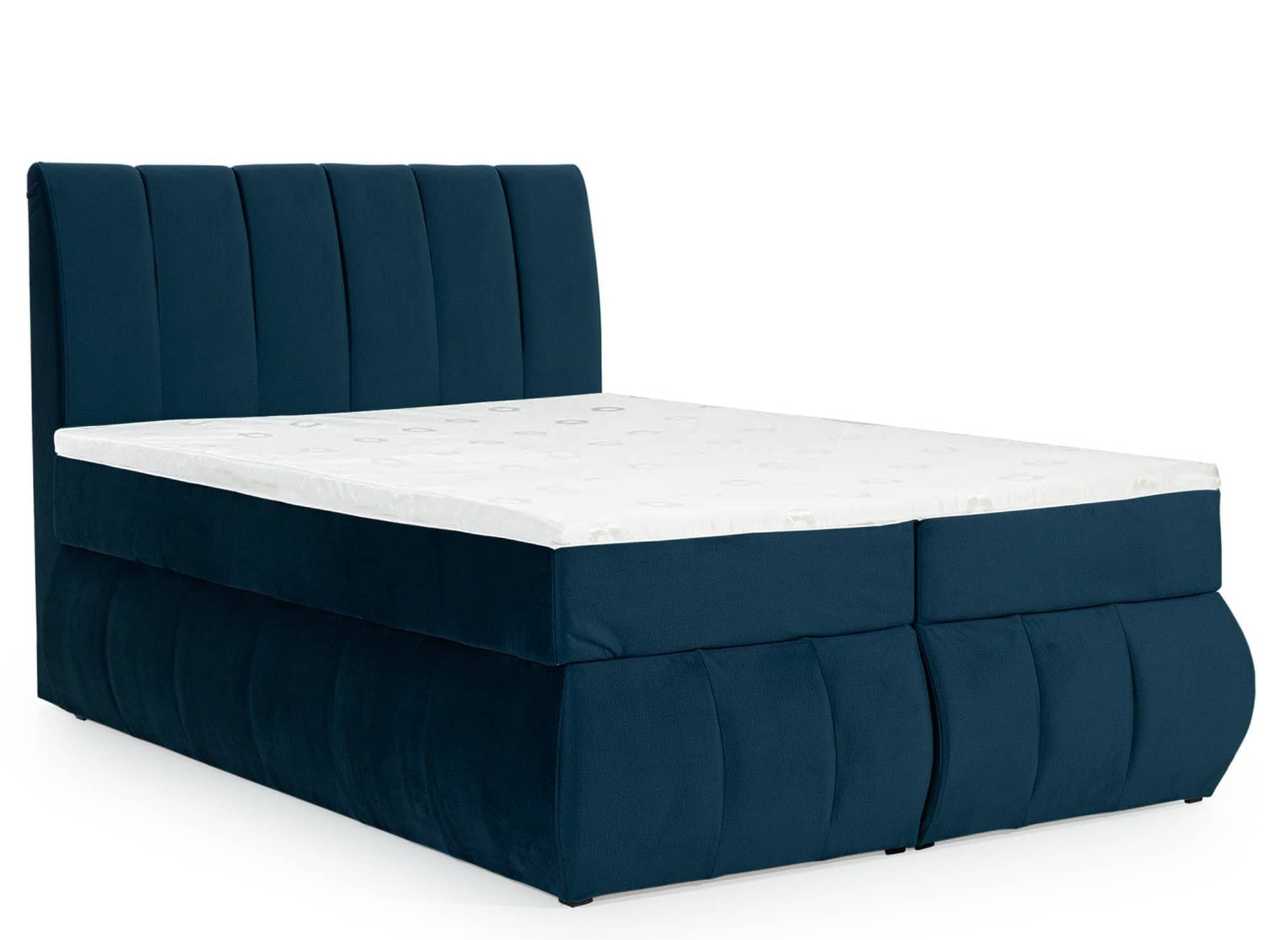 Lit boxspring 180x200 avec coffre de rangement en velours bleu foncé - VALERIA