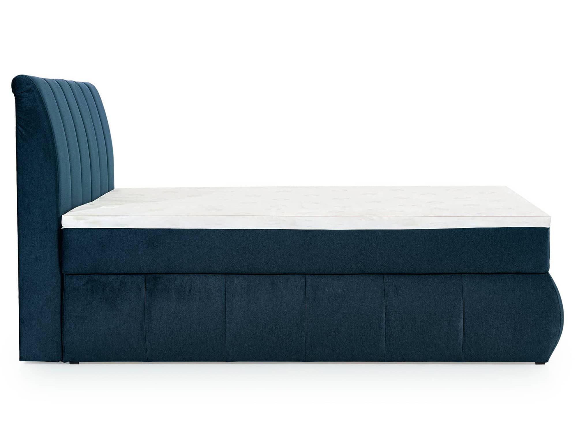 Lit boxspring 140x200 avec coffre de rangement en velours bleu foncé - VALERIA