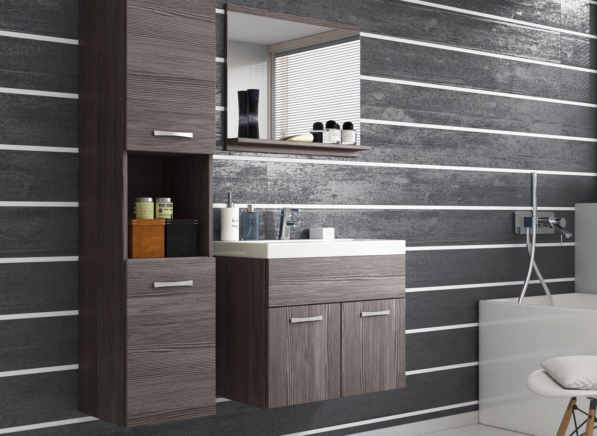 Ensemble meubles salle de bain design suspendu - Wengé HARMONY