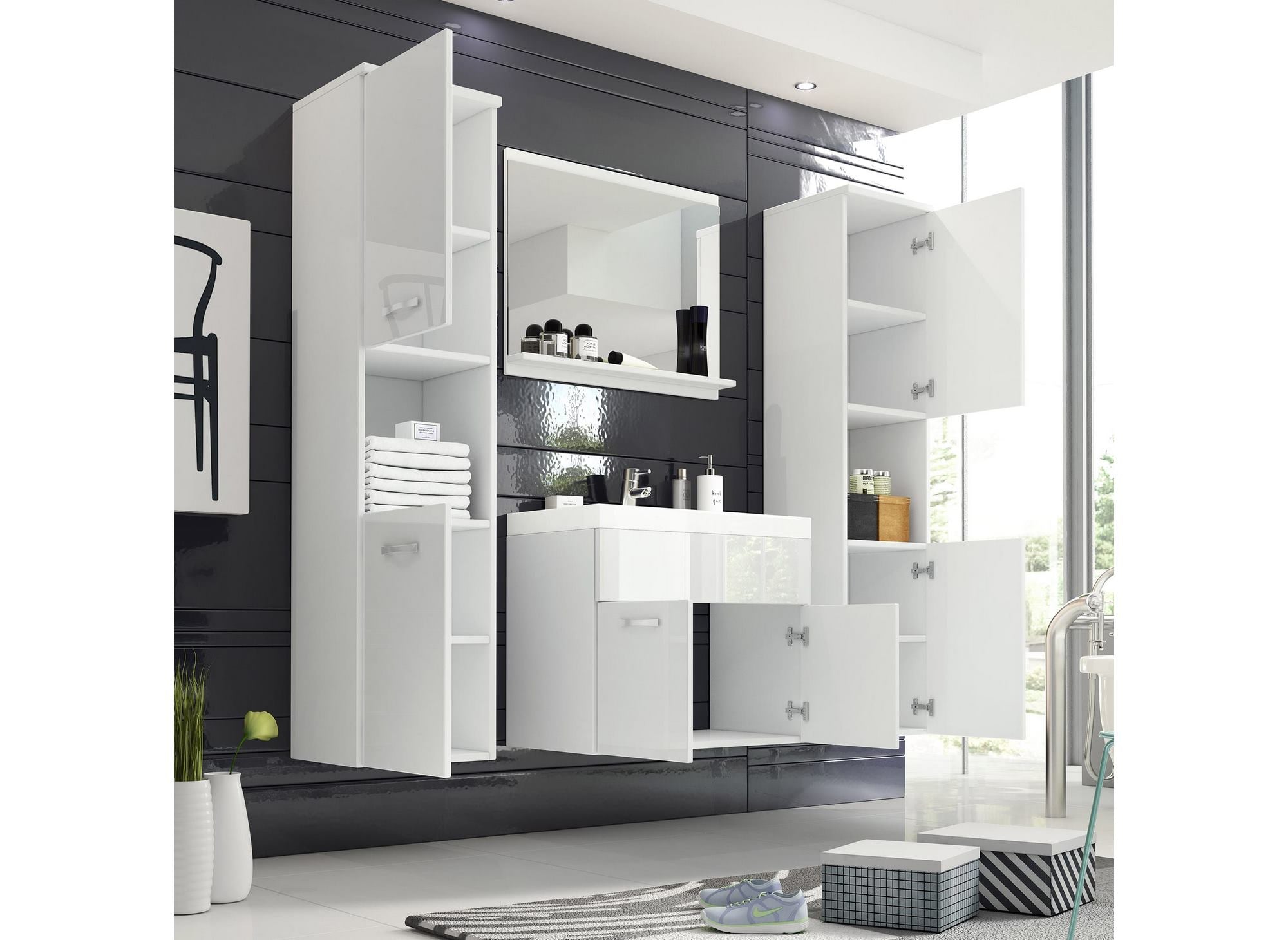 Ensemble meubles salle de bain design suspendu XL - Blanc laqué HARMONY