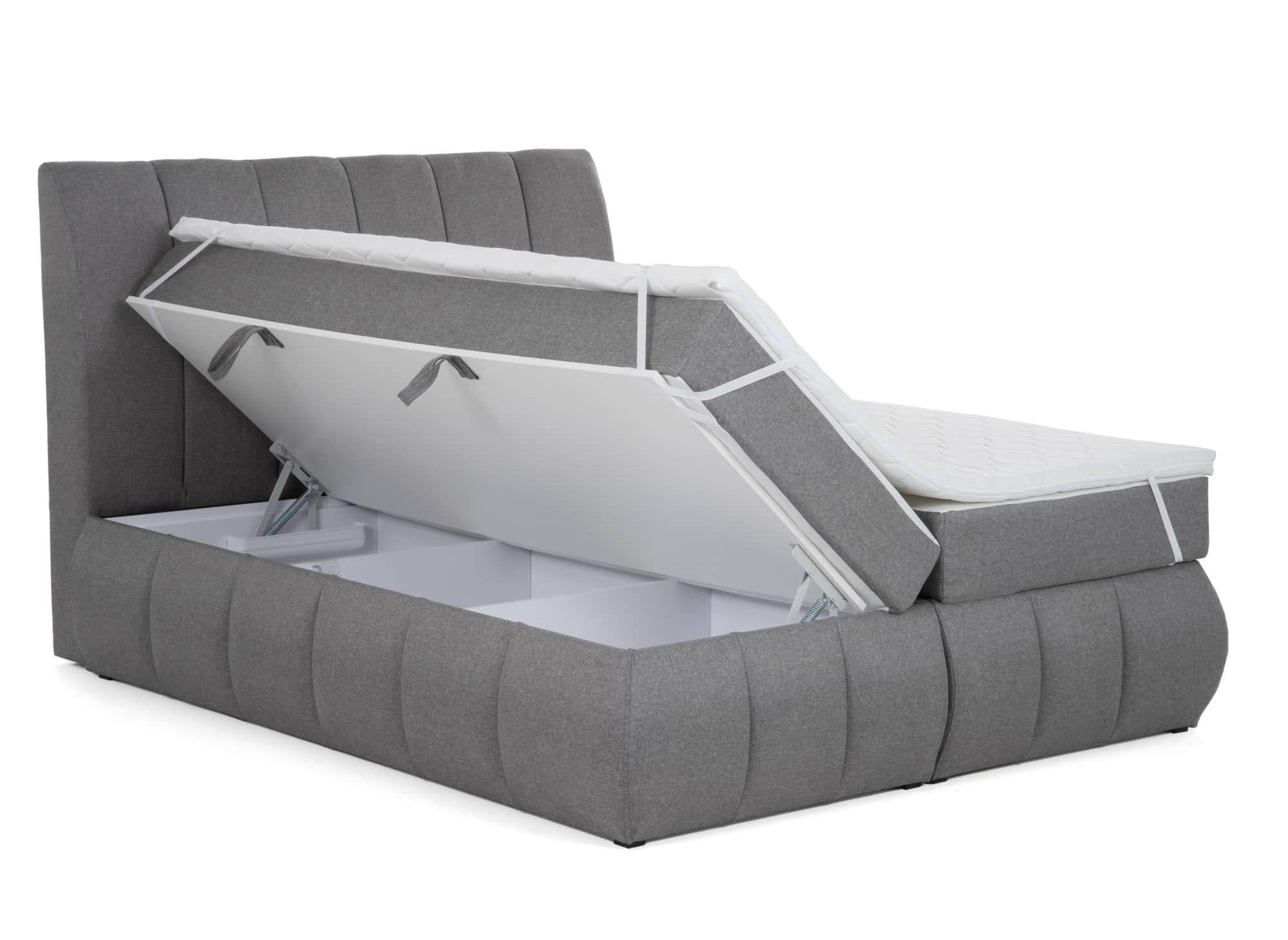 Lit boxspring 180x200 avec coffre de rangement en tissu gris - VALERIA