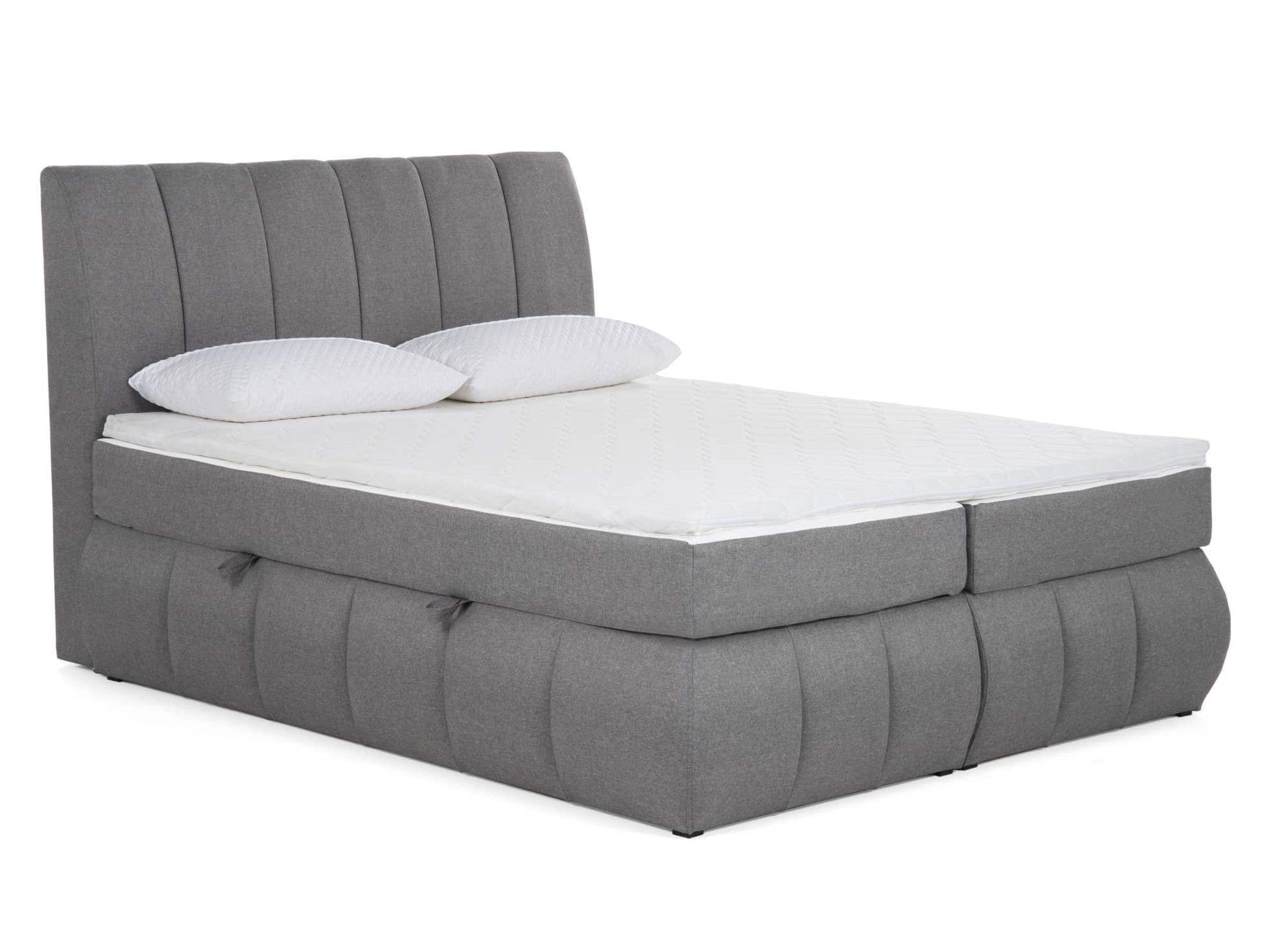 Lit boxspring 180x200 avec coffre de rangement en tissu gris - VALERIA