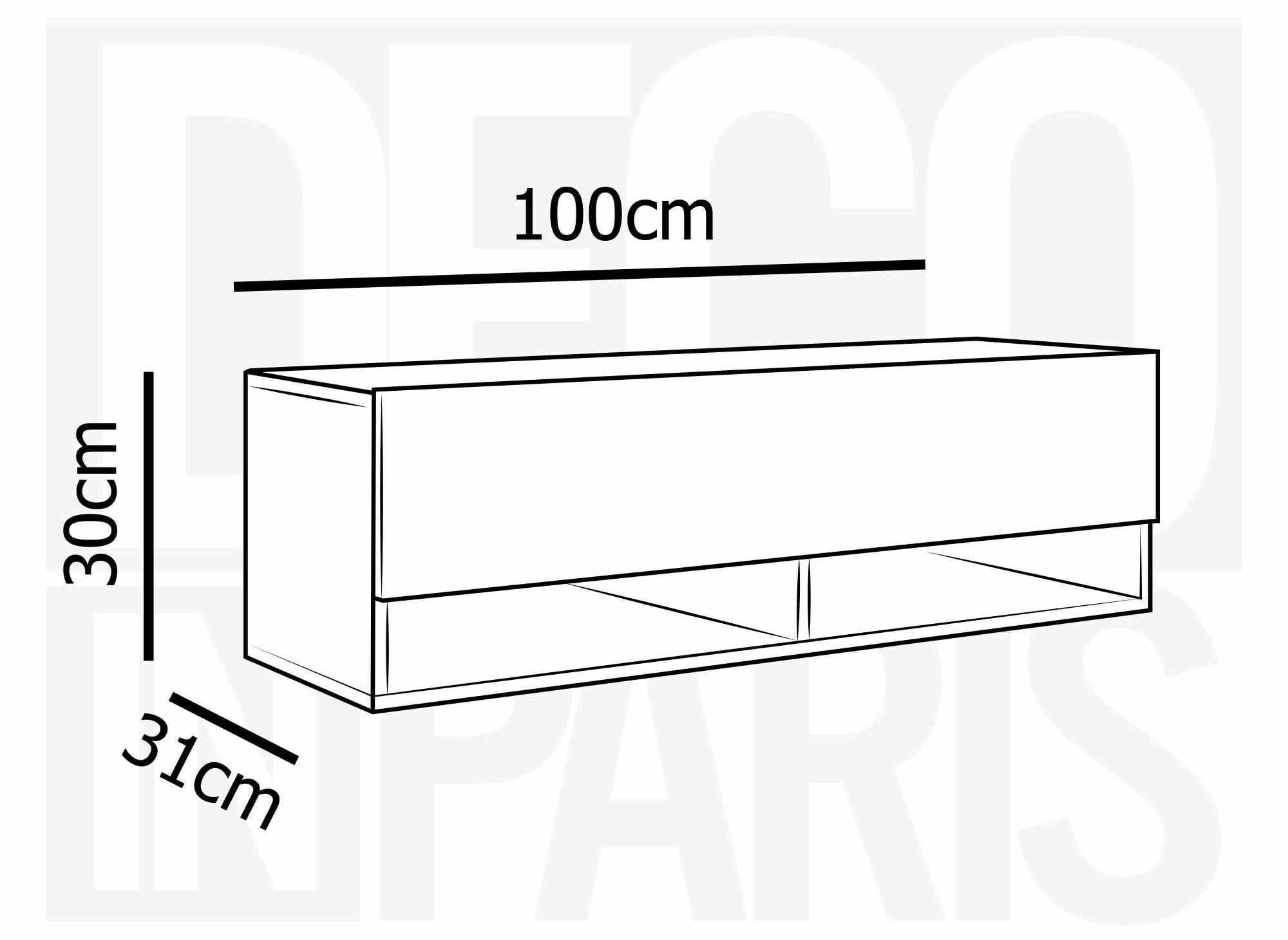 Meuble TV suspendu 1 porte 2 niches gris béton ROMANE - 100 cm