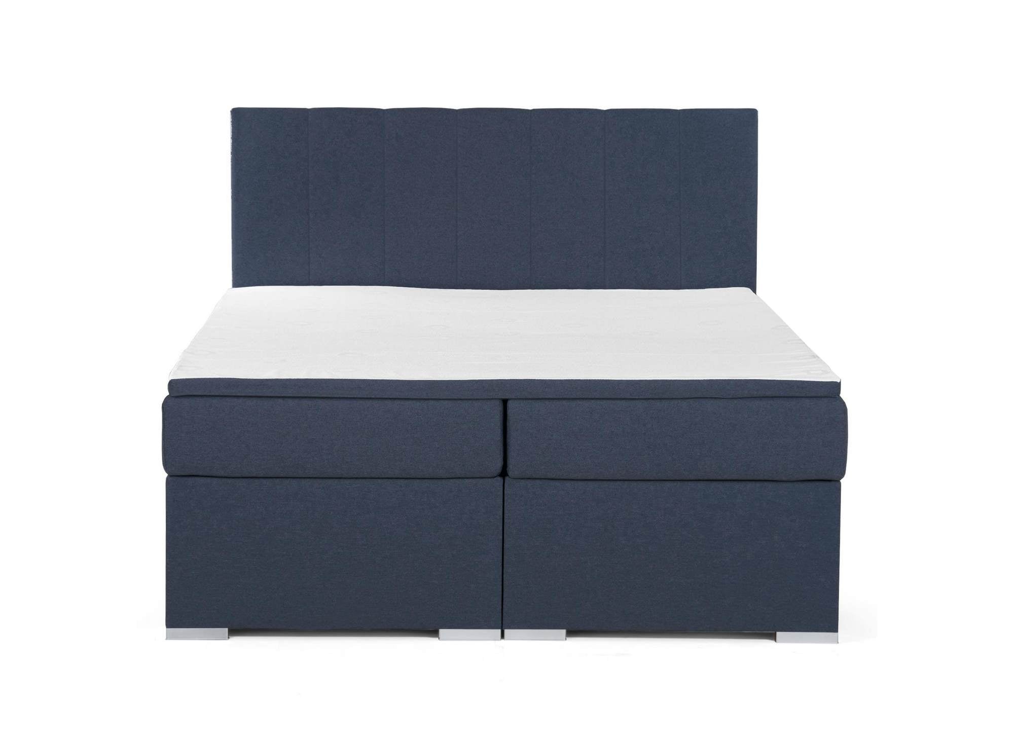 Lit boxspring 160x200 avec coffre de rangement en tissu bleu AKADIA