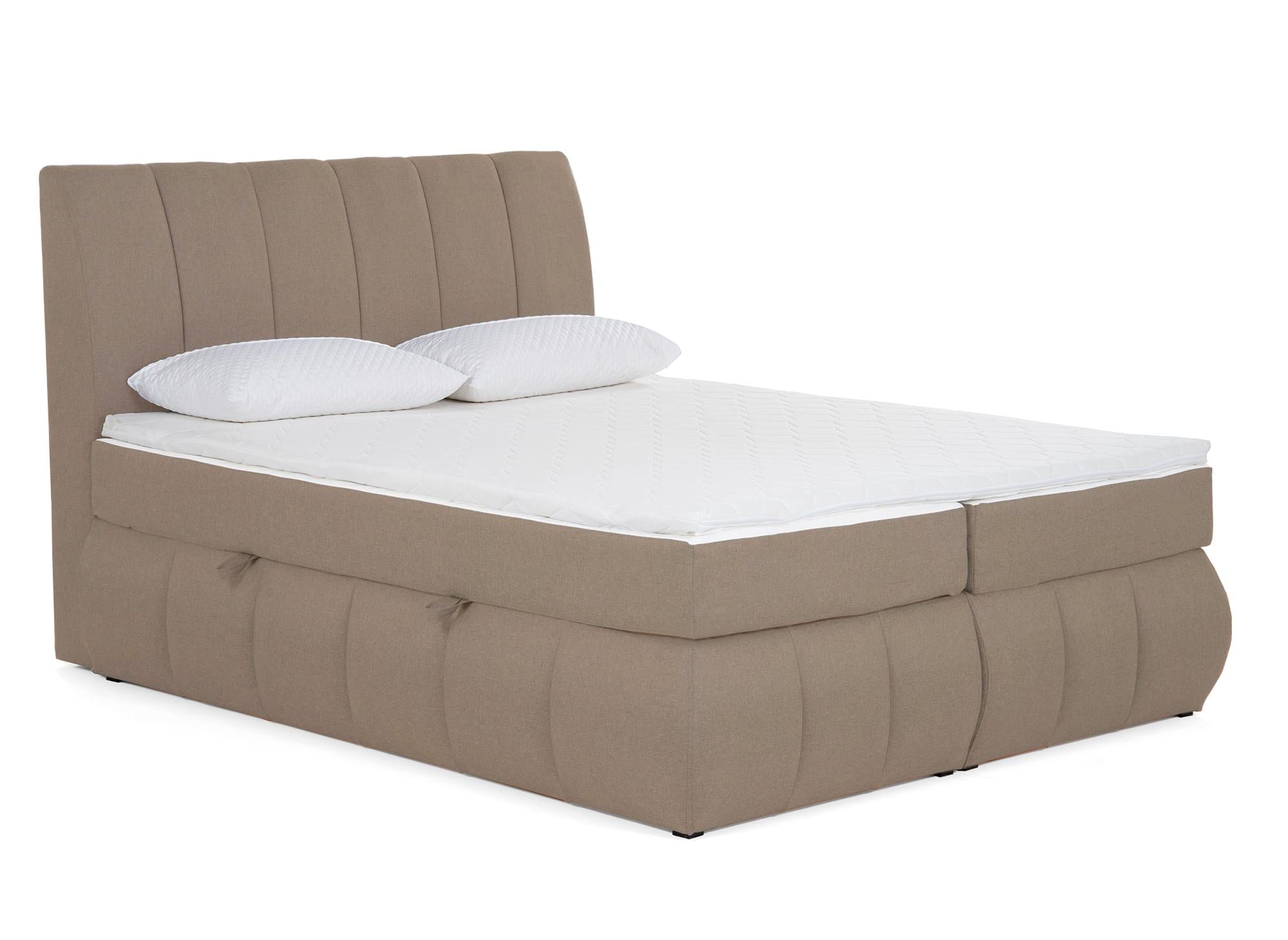 Lit boxspring 160x200 avec coffre de rangement en tissu beige moka - VALERIA