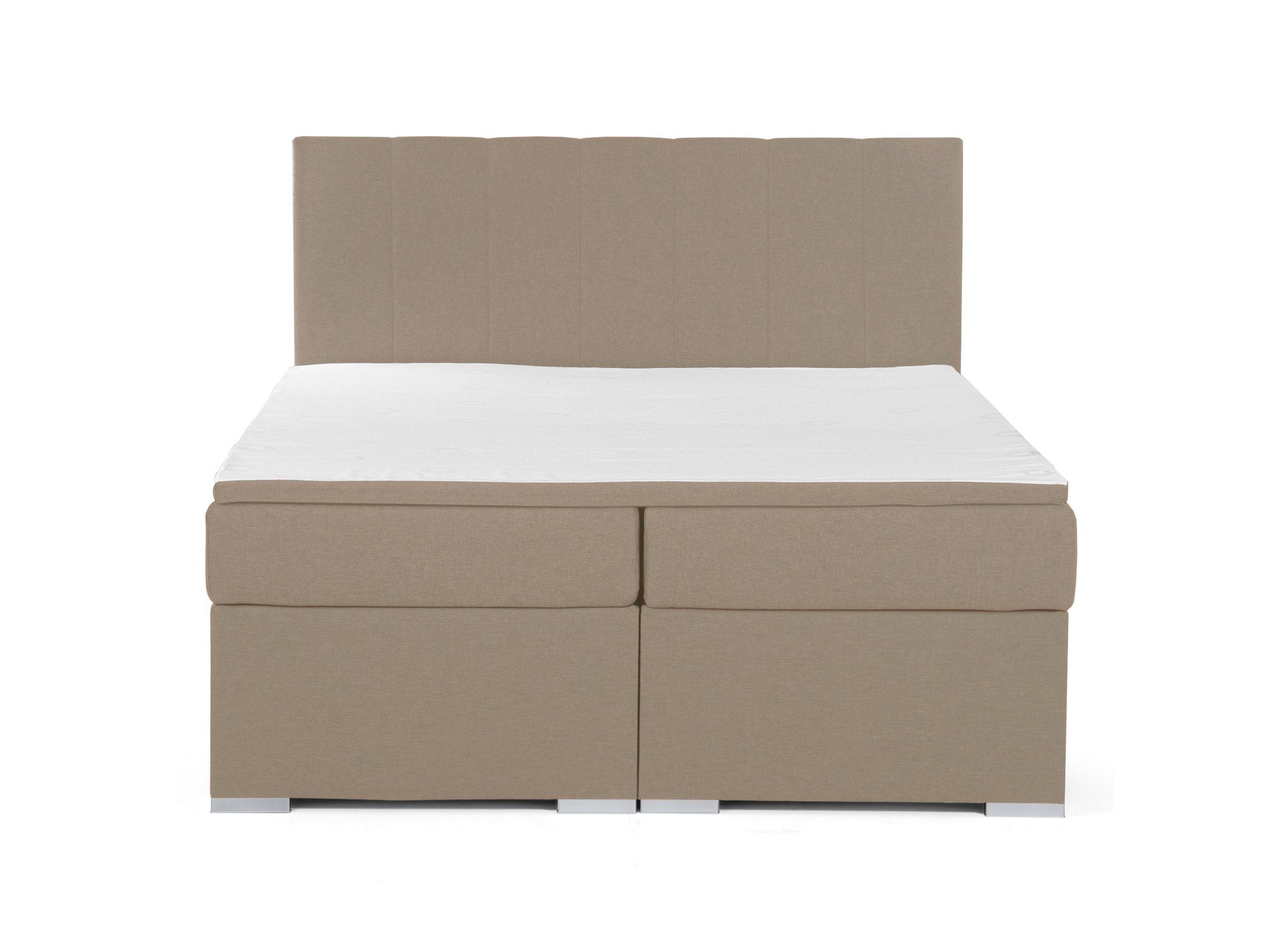Lit boxspring 180x200 avec coffre de rangement en tissu beige moka - AKADIA