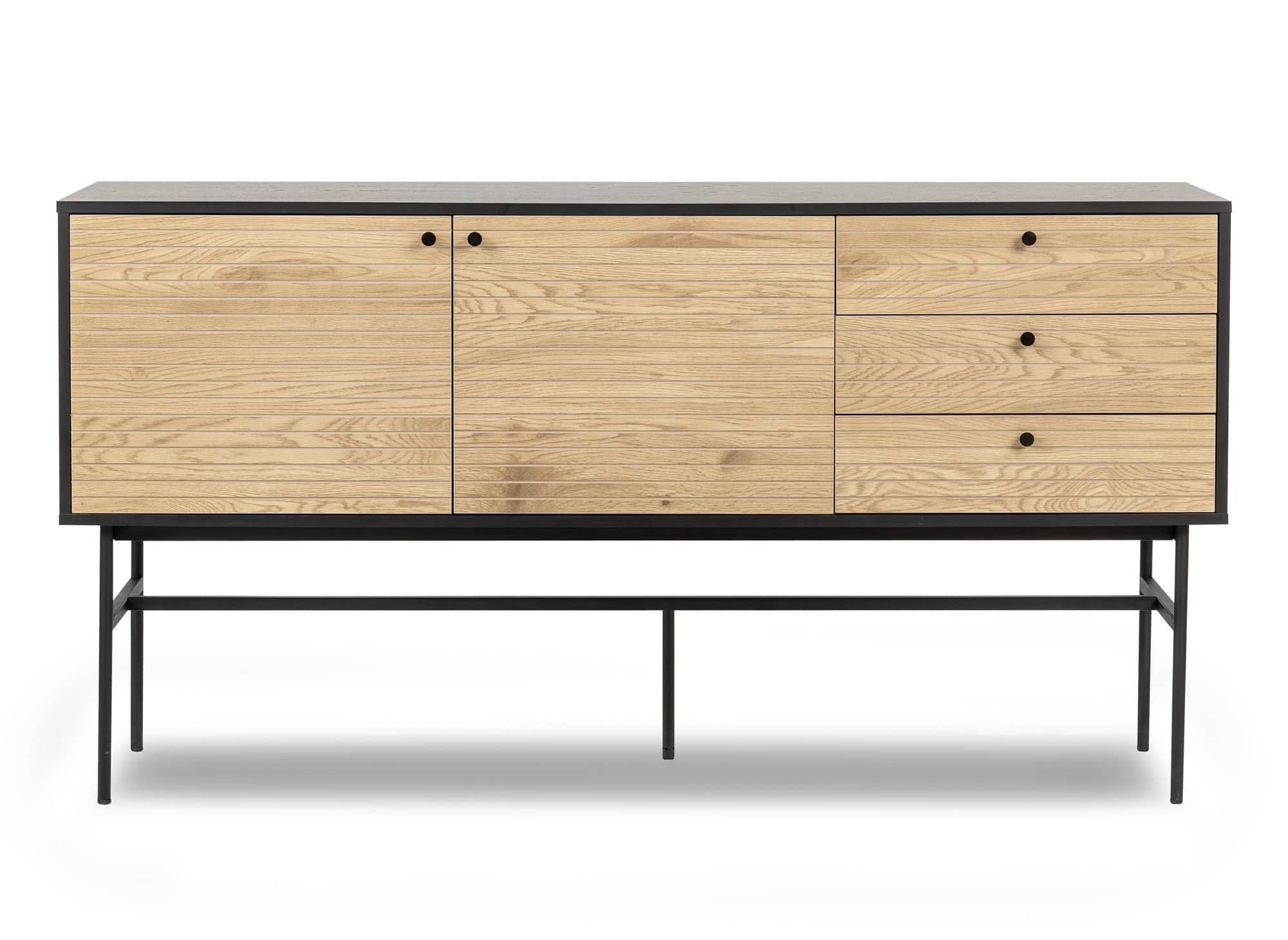 Buffet enfilade 3 tiroirs 2 portes en bois et métal noir DARYL