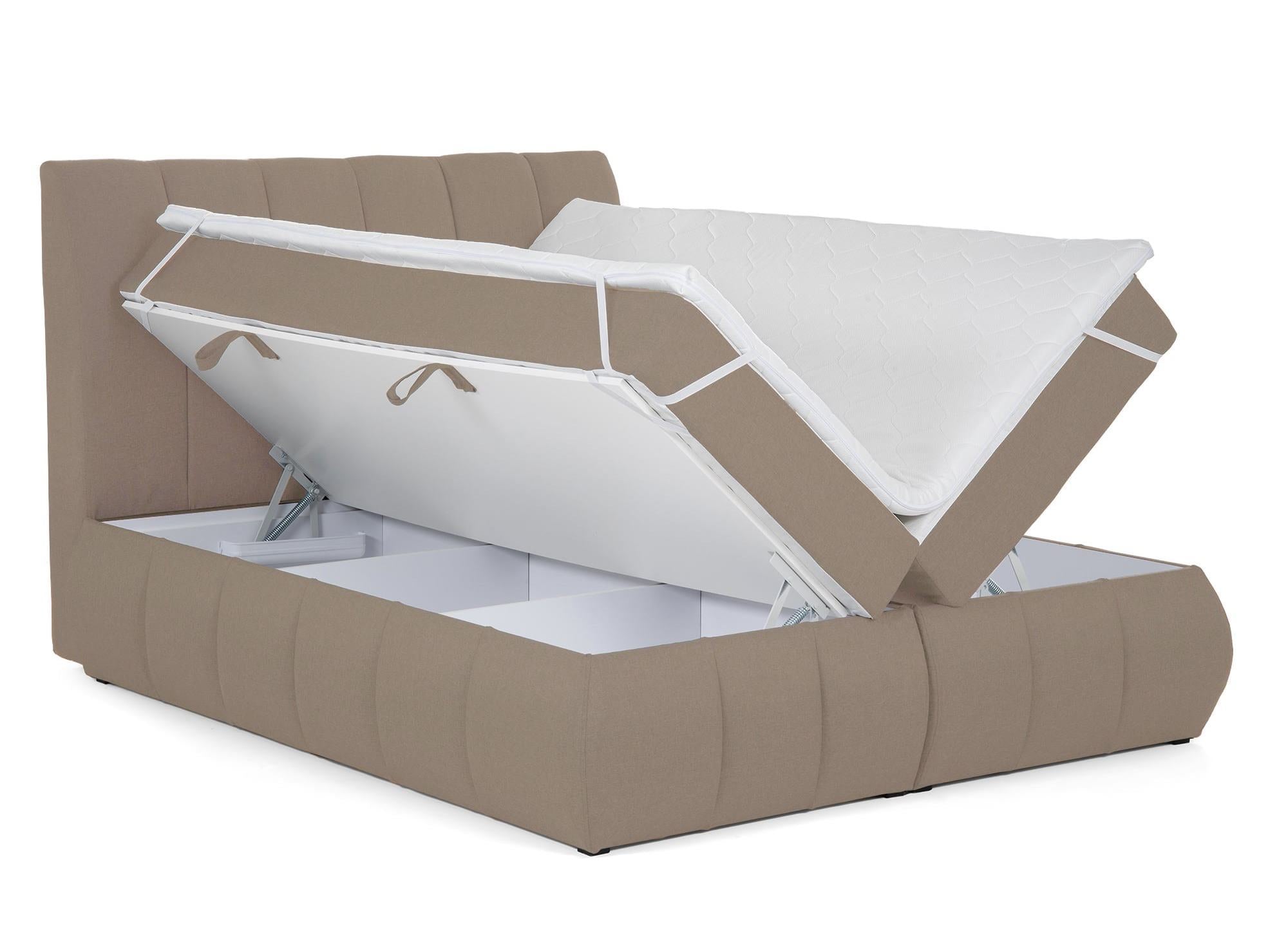 Lit boxspring 160x200 avec coffre de rangement en tissu beige moka - VALERIA