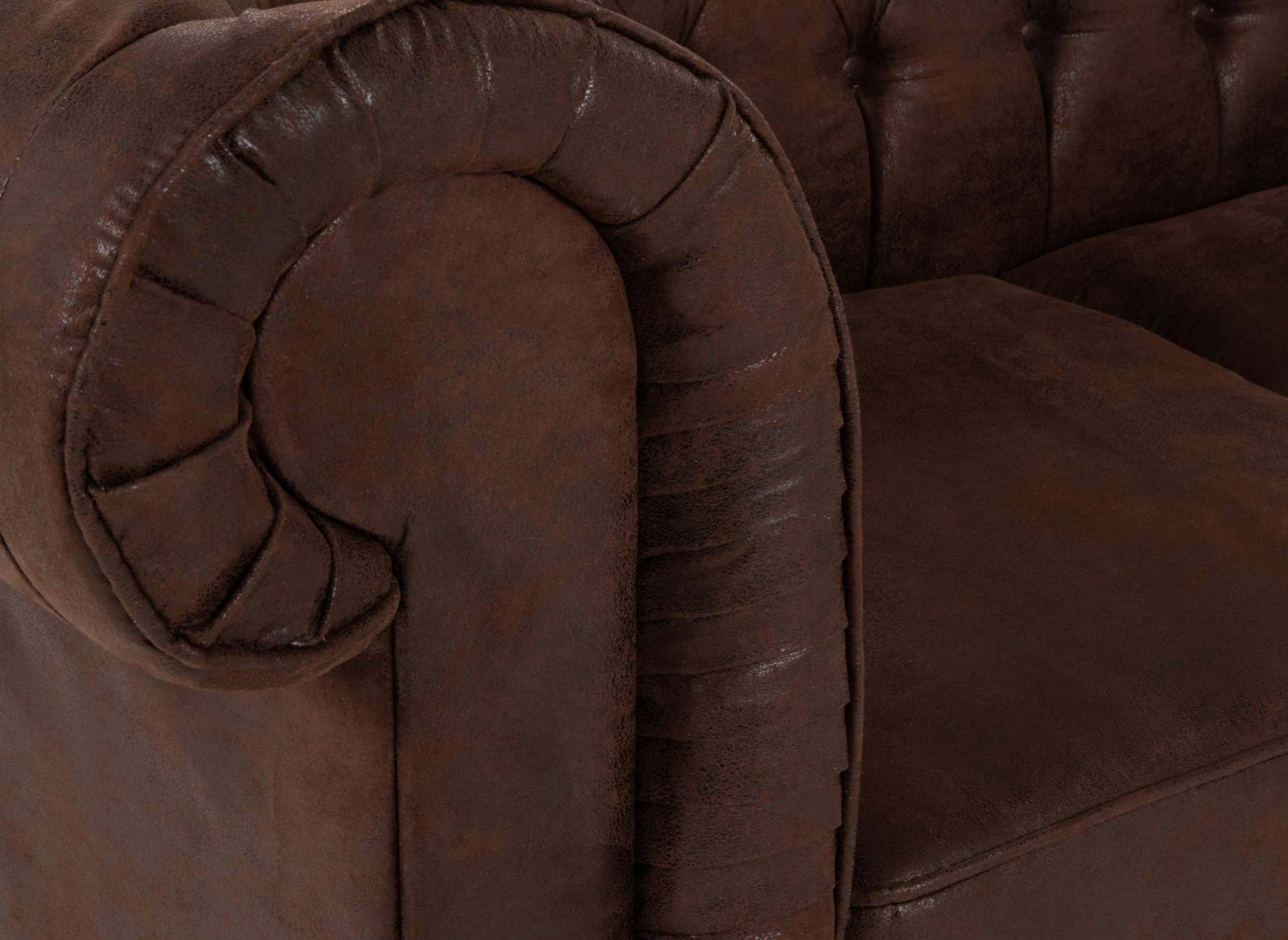 Fauteuil chesterfield en tissu microfibre vintage marron - WILSTON